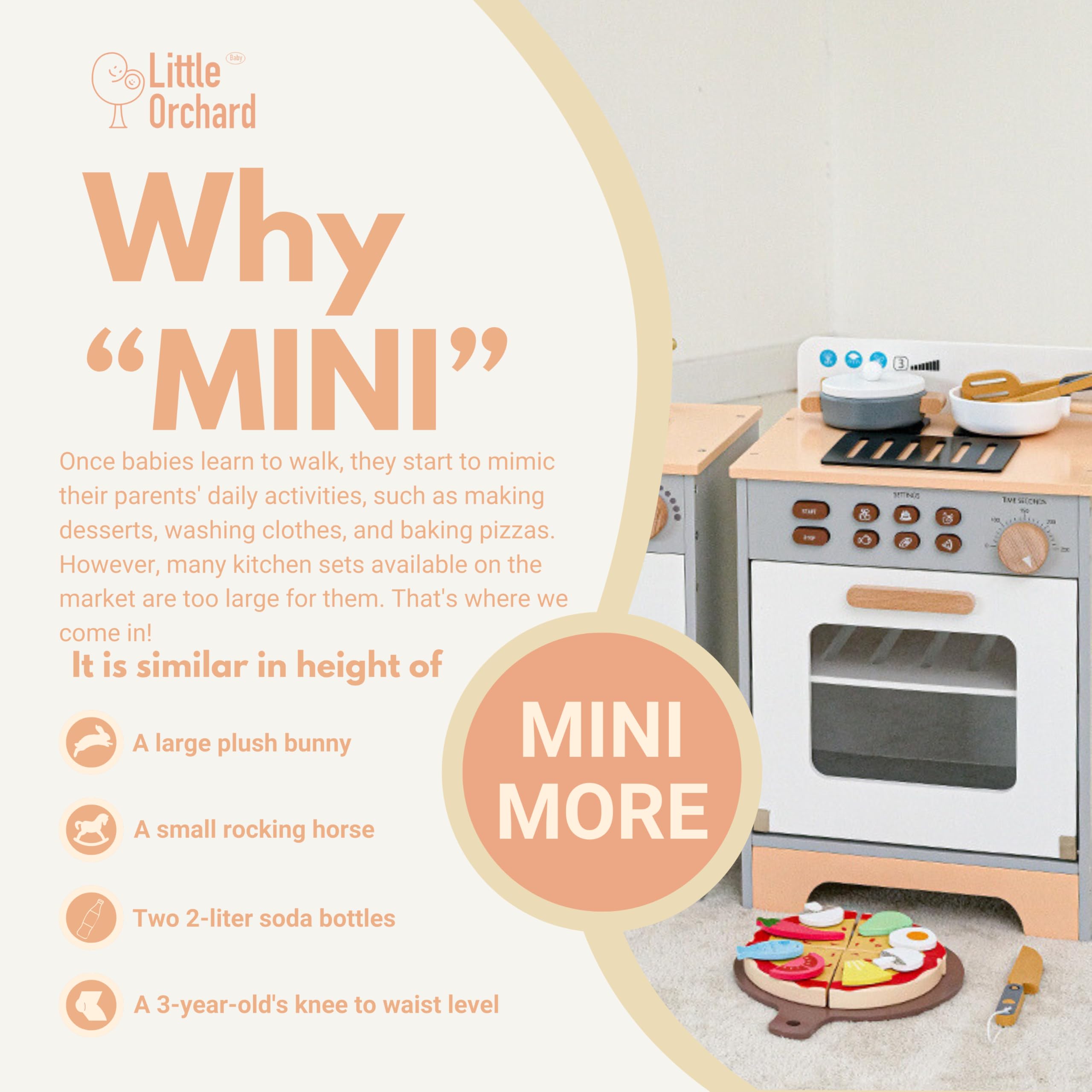 Toddler Oven Toy Wooden Mini Oven Toy For Toddlers - 18in Pretend Play Kitchen With Baking Accessories Kitchen Playset