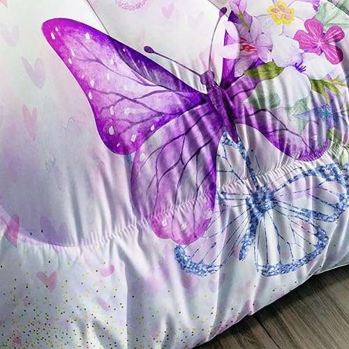 Miniatura 6 de CVHOUSE Hermoso juego de edredón de mariposa, tamaño individual, juego de ropa de cama de flores en flor y mariposa voladora, juego de edredón suave