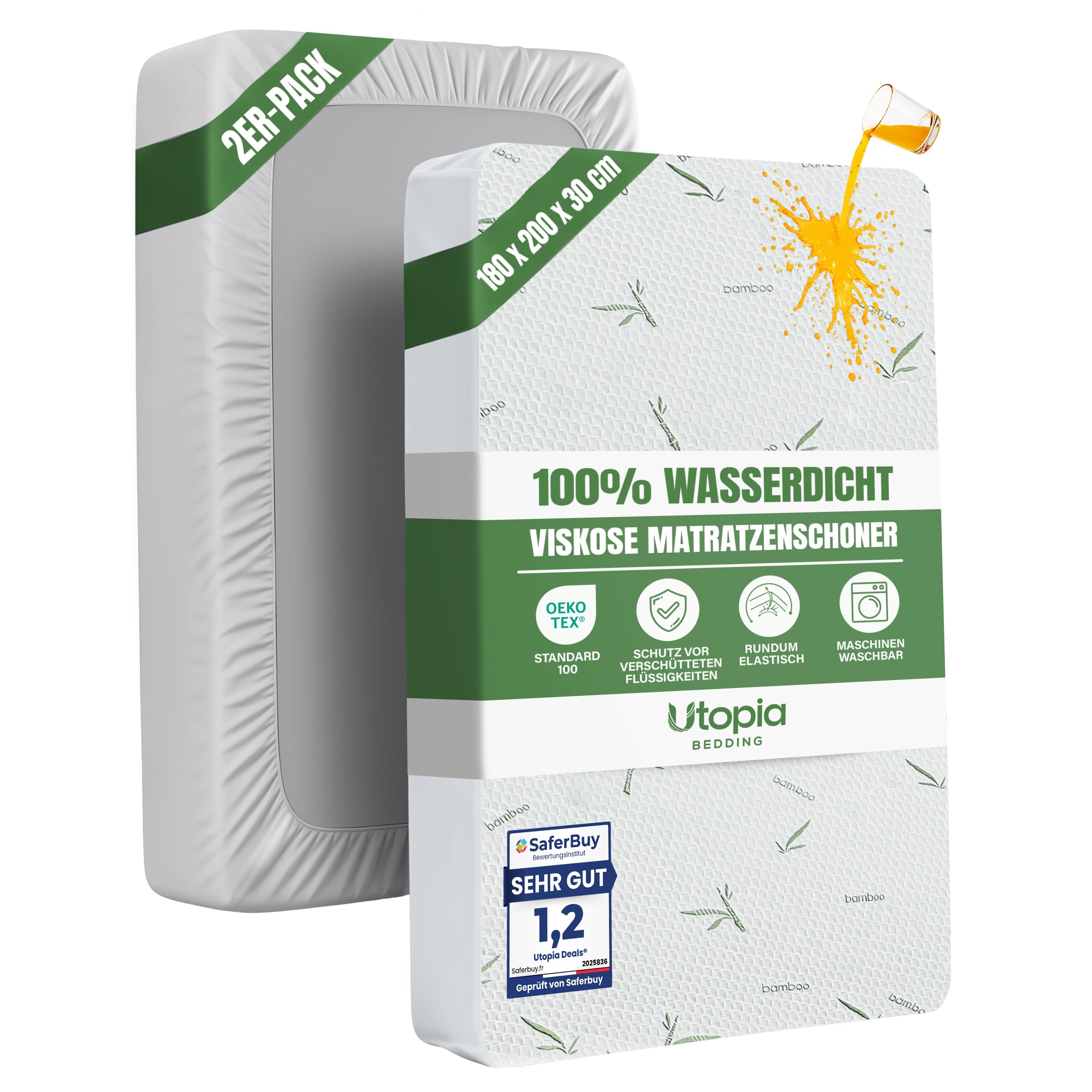 Utopia Bedding Wasserdichter Bambus-Matratzenschutz - Hypoallergene Matratzenbezüge mit Passform