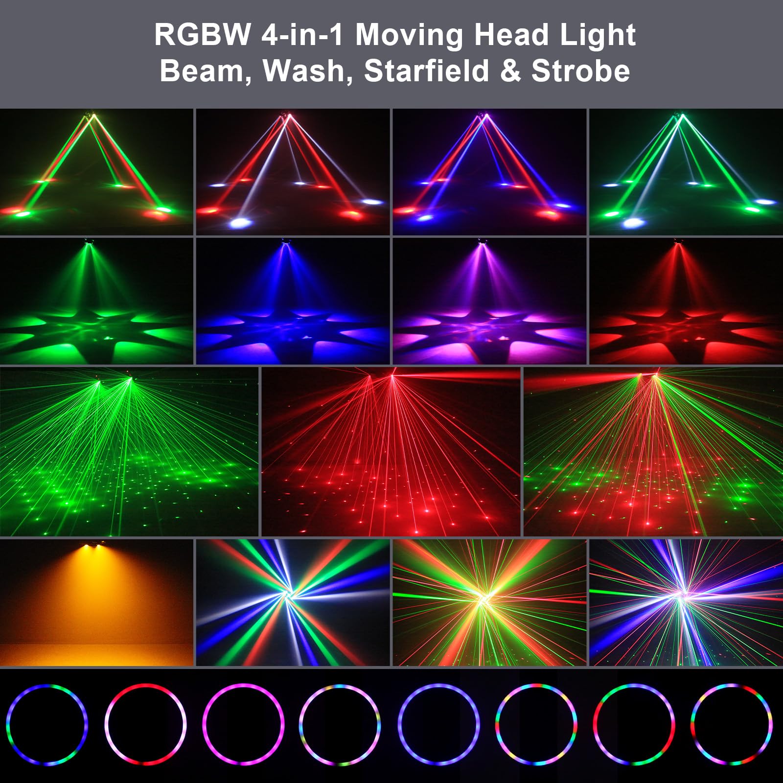 150W Teste Mobili Luci Palcoscenico, Faretto LED RGBW Spot Beam con Telecomando DMX512 Luce Stroboscopica Dorata per Festa Discoteca DJ Bar Matrimoni