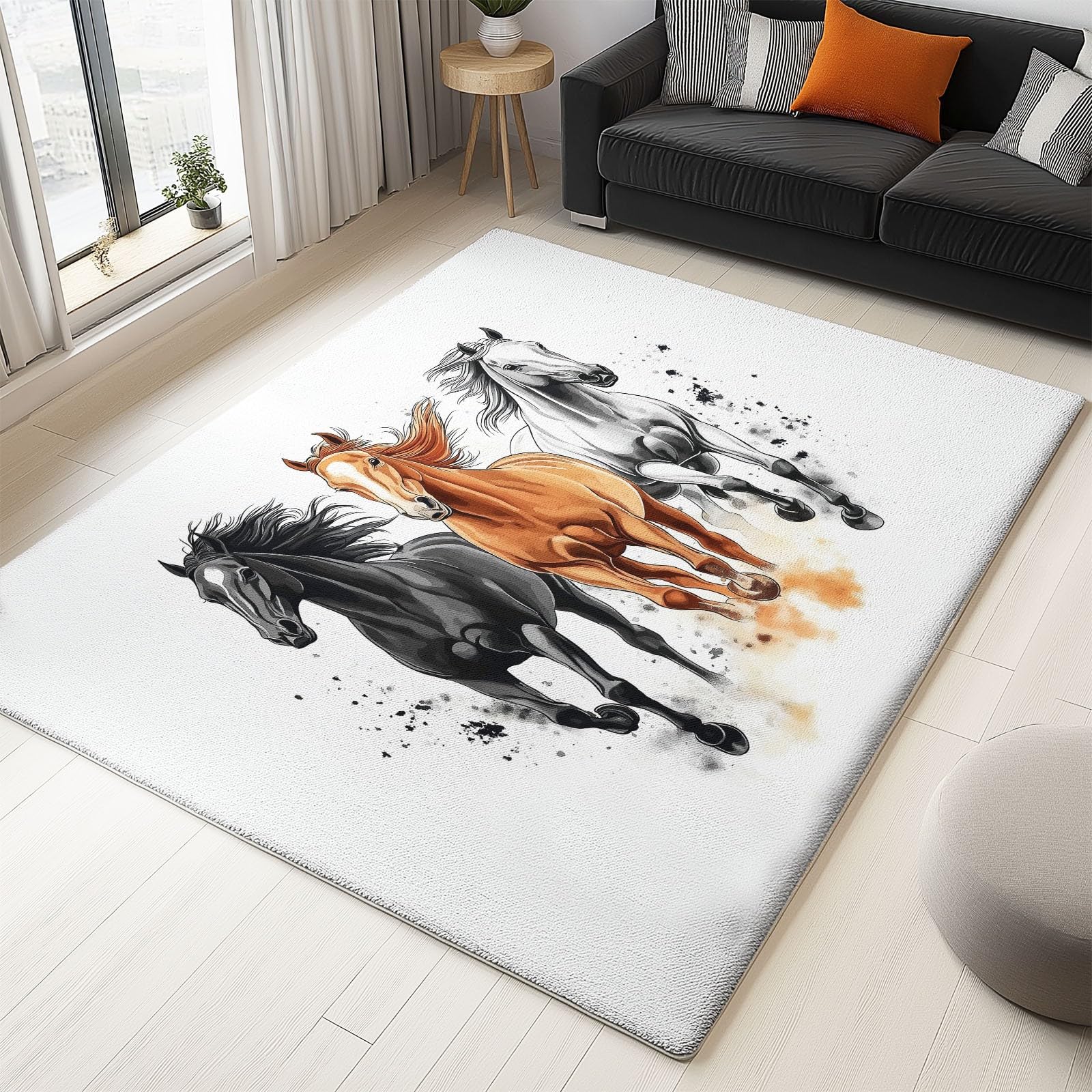 Tapis de salon 80x150 cm blanc animaux à poils ras moderne