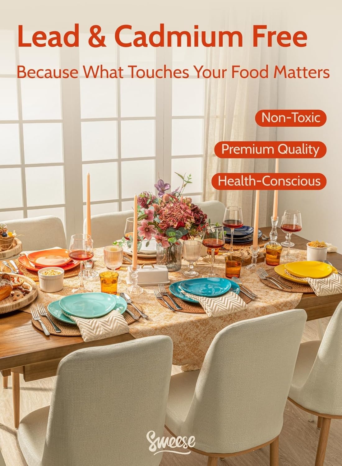 Sweese 7.8 Inch Porcelain Dessert Plates Set of 6 - Dishwasher, Microwave, Oven Safe, Chip-Resistant - Rainbow Palette - Image 9