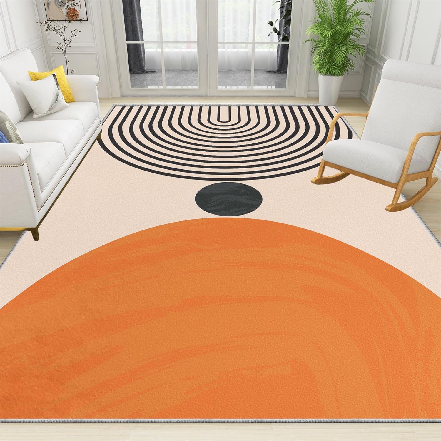 Mid Century Modern Area Rug, Machine Washable 8x10 Rug for