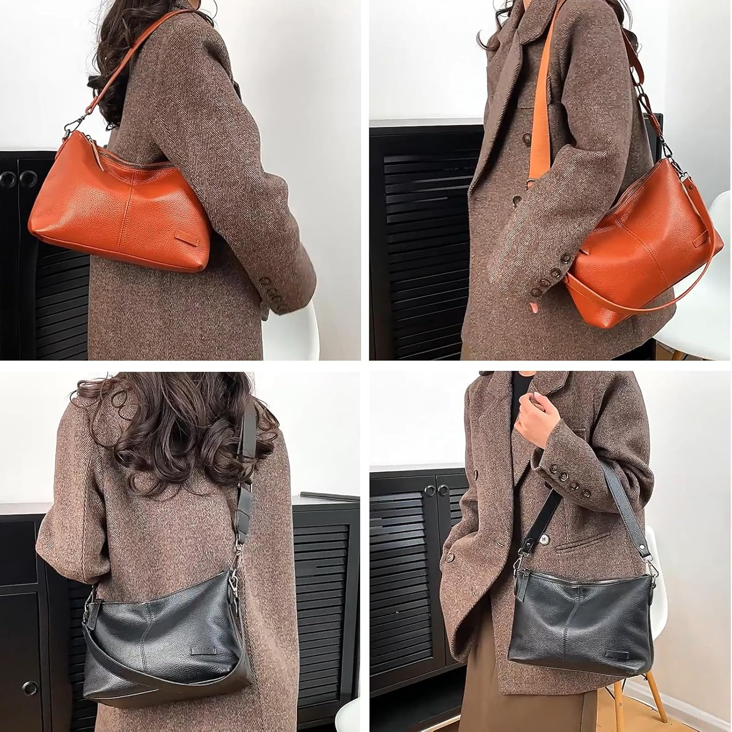 Sursee Genuine Leather Hobo Bags for Women Large Shoulder Purses Trendy Crossbody Bags