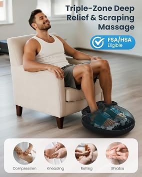COMFIER 4-in-1 FSA Eligible HSA Shiatsu Foot Massager with Heat, Compression & Vibration, Smoth Warmth for 3 Levels, Toe Touch Control, Large Size Fits Up to 14, Gifts for Mom Dad, Home Office