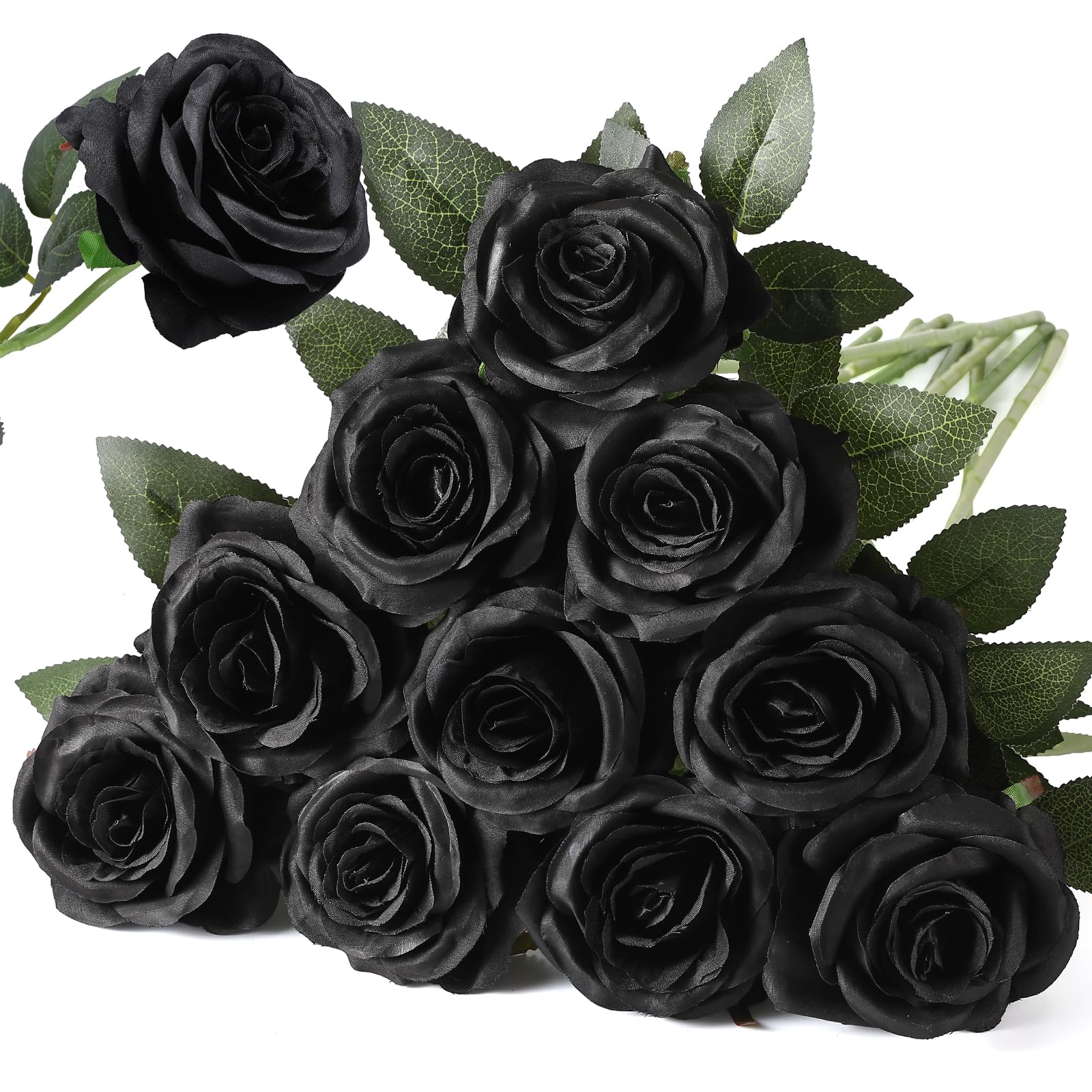 Nubry Artificial Silk Rose Flower Bouquet Lifelike Fake Rose for Wedding Home Party Decoration Event Gift 10pcs (Black) image 1
