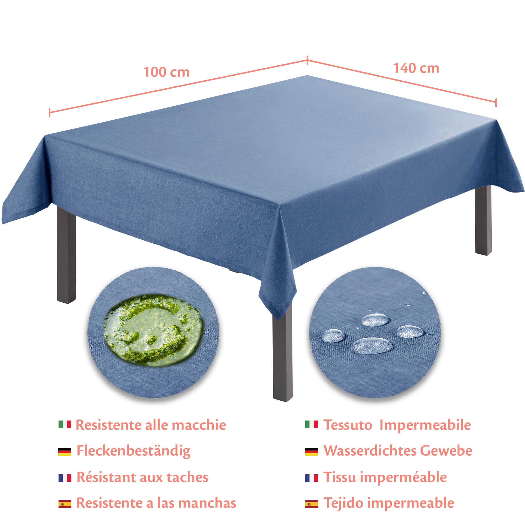 Flowen Tovaglia Antimacchia Rettangolare Impermeabile Blu 100x140 Made in Italy Tovaglie Copri Tavolo da Interno Elegante per Occasioni Natale da Tavola Giardino Esterno Poliestere Idrorepellente