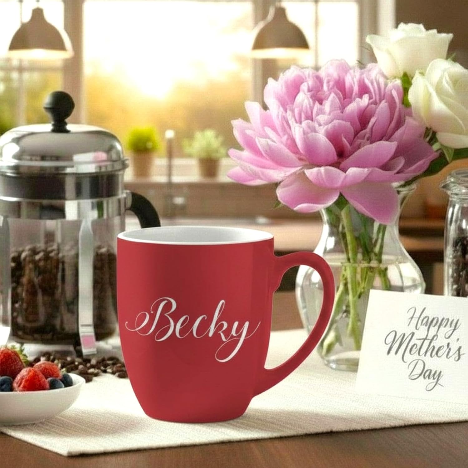 My Personal Memories Custom Monogrammed Coffee Latte Mug and Tea Cup - Personalized and Engraved (Red)