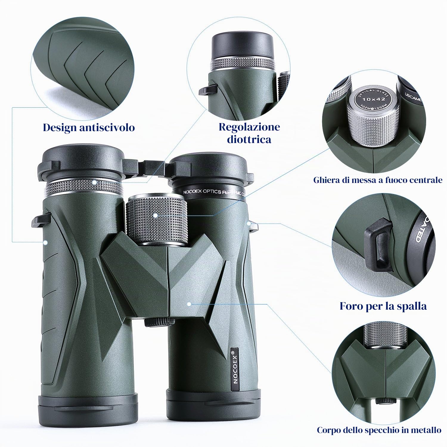 NOCOEX Binocolo Compatto, Con Ampia Visione di 10x42, Scelta Migliore per Bird Watching, Arrampicata, Viaggi, Giochi, Concerti, Adatto per lo Sport e le Attività all'aria Aperta (green).
