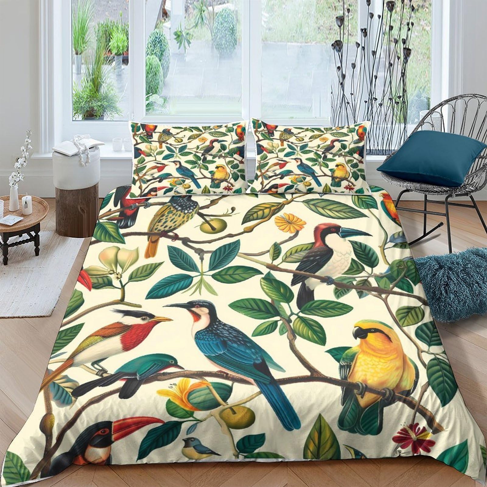 Ctjqhvkz Style-8 3D Printed Tropical Birds Fitted Sheet Microfiber Soft Vibrant Parrot Branch Mattress Cover For Bedroom Dorm Decor Single（135X200cm）