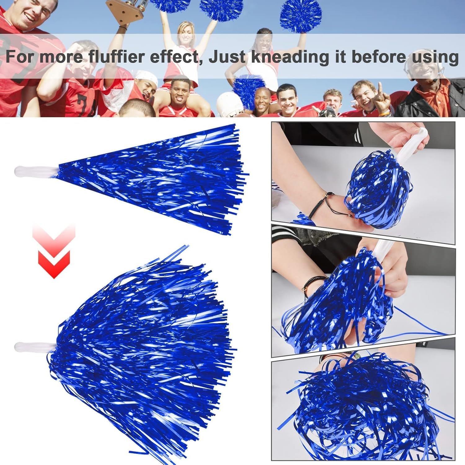 Funmo 12 PCS Pompones de Animadora, Pompones de Porrista de 6 Colores Pompones para Bailar con Mango de Plastico Pompones Cheerleader Pompones para Animar para Competición Deportiva Fiesta de Baile — view 4