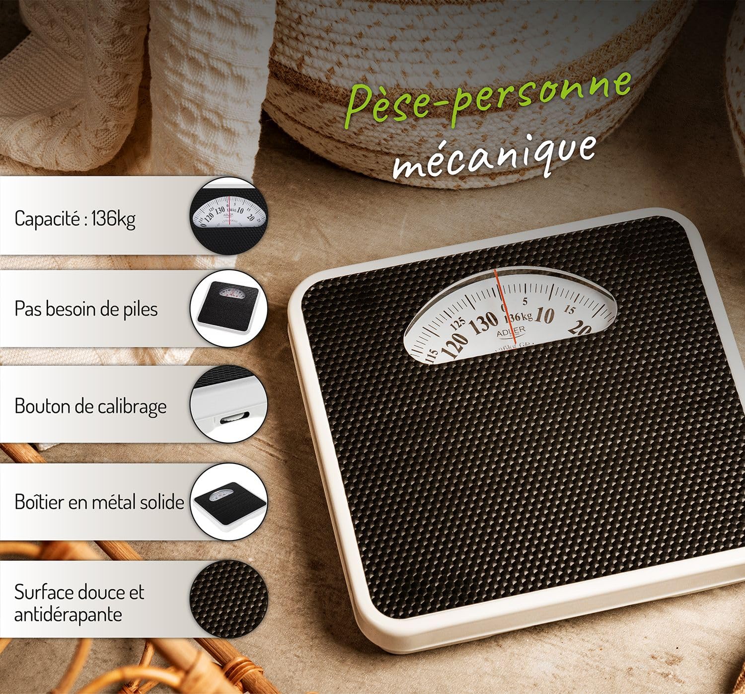 Adler Pèse-personne mécanique, charge maximale jusqu'à 136 kg