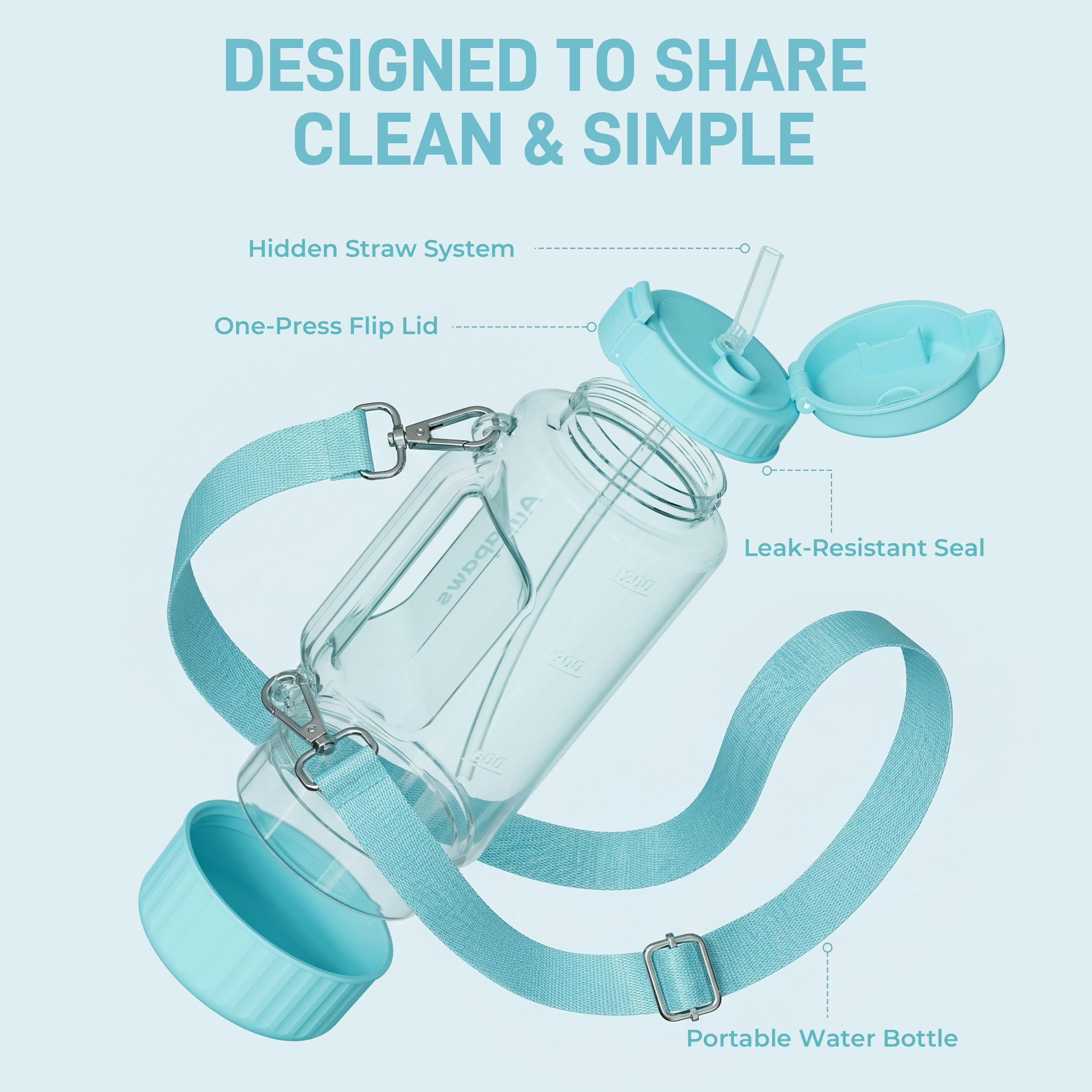 Borraccia per cani e umani, di grande capacità, da 1184 ml, senza BPA, portatile, da viaggio, con ciotola rimovibile e cannuccia, dispenser d'acqua a tenuta stagna, per passeggiate all'aperto