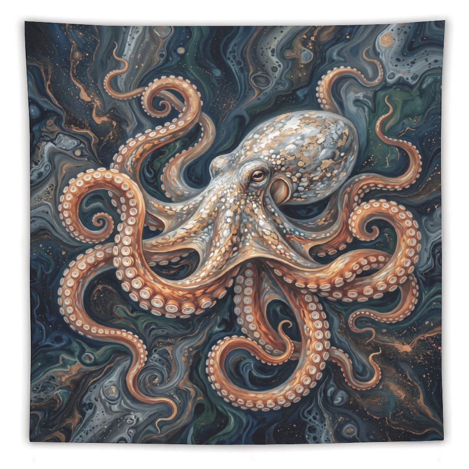 Ornate Octopus Wall Tapestry, Detailed Illustration Style, Entryway