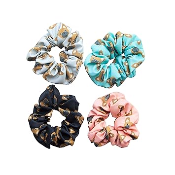 Happie Haire Frenchie French Bulldog Dog Hair Scrunchies 4 Pack Cotton Elastic Hair Bands Scrunchy Hair Ties Ropes Scrunchie for Women or Girls Hair Accessories