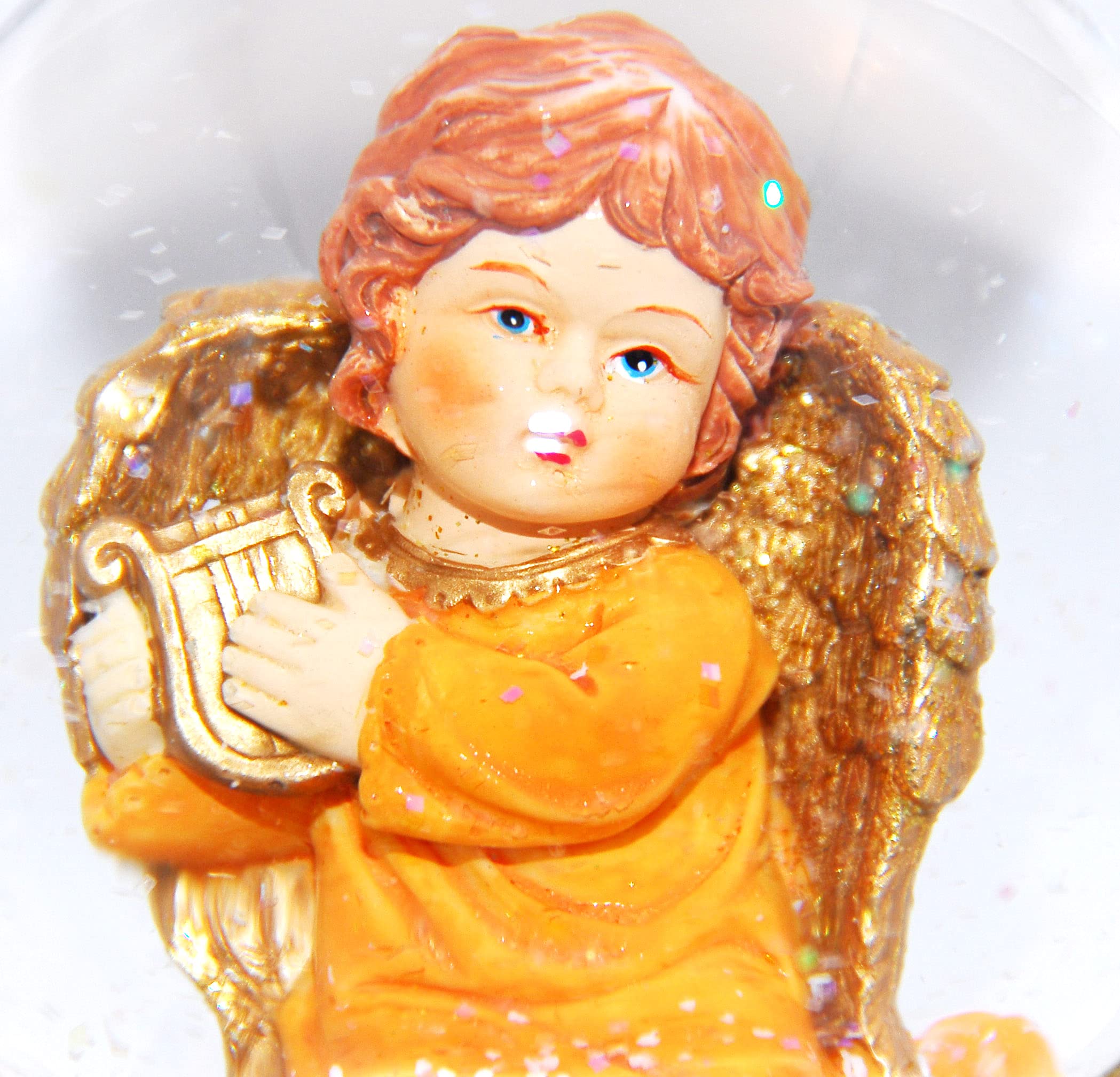 Schneekugel Spieluhr Engel | Harfe mit Flügel Gold mit Spieluhr Ode an die Freude | 140mm hoch | 100mm Durchmesser | Schüttelkugel Glitzerkugel | 20034