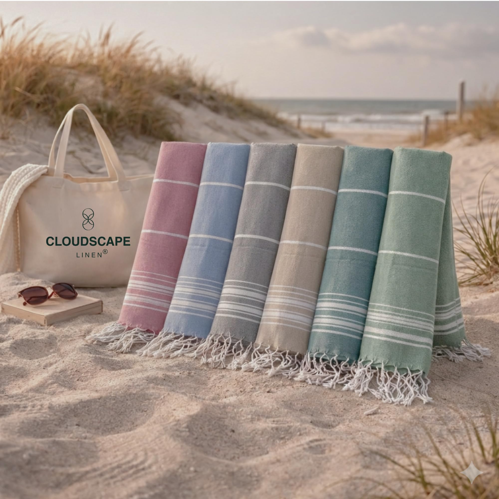 CLOUDSCAPE Turkish Beach Towels Oversized - 39"x71" Set of 6, Highly Absorbent, Sand Free Lightweight Beach Essentials for Women, Large Pool Towels
