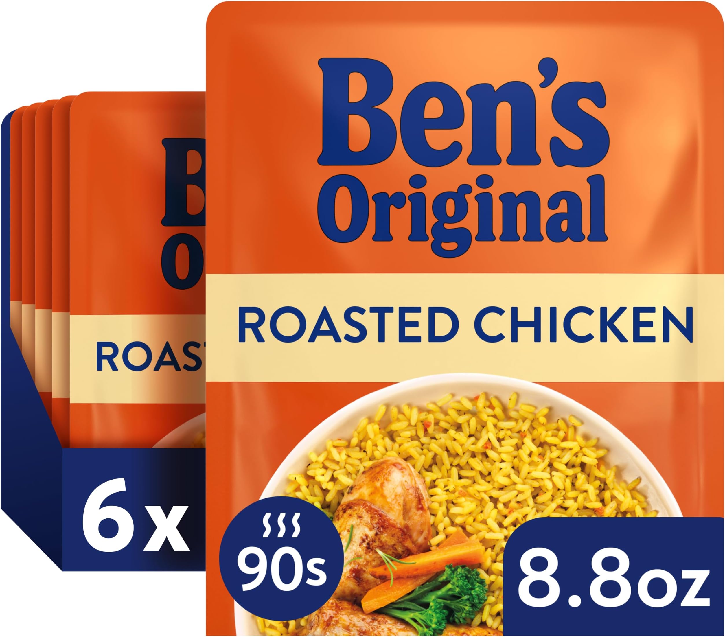 BEN'S ORIGINAL Ready Rice Roasted Chicken Flavored Rice, Easy Dinner Side, 8.8 OZ Pouch (Pack of 6)