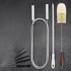 Um kit de limpeza de narguilé com 4 escovas, incluindo uma escova de tubo de teste oblíqua em forma de U e uma escova de lavagem de garrafa flexível com micro escova | Conjunto de pincéis de areia de