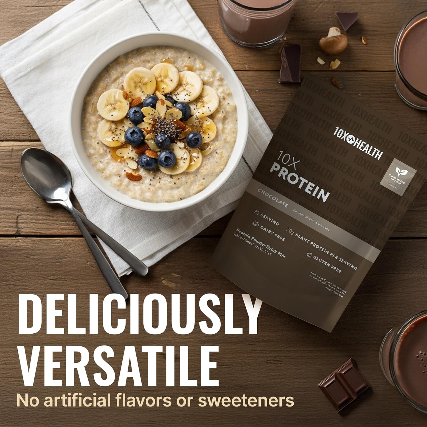 10X Health Vegan Protein Powder - 20g per Serving Plant Based Protein Powder for Muscle Support, Strength & Nutrition - Dairy-Free & Gluten-Free - Chocolate 2.3 lbs, 30 Servings - Image 6