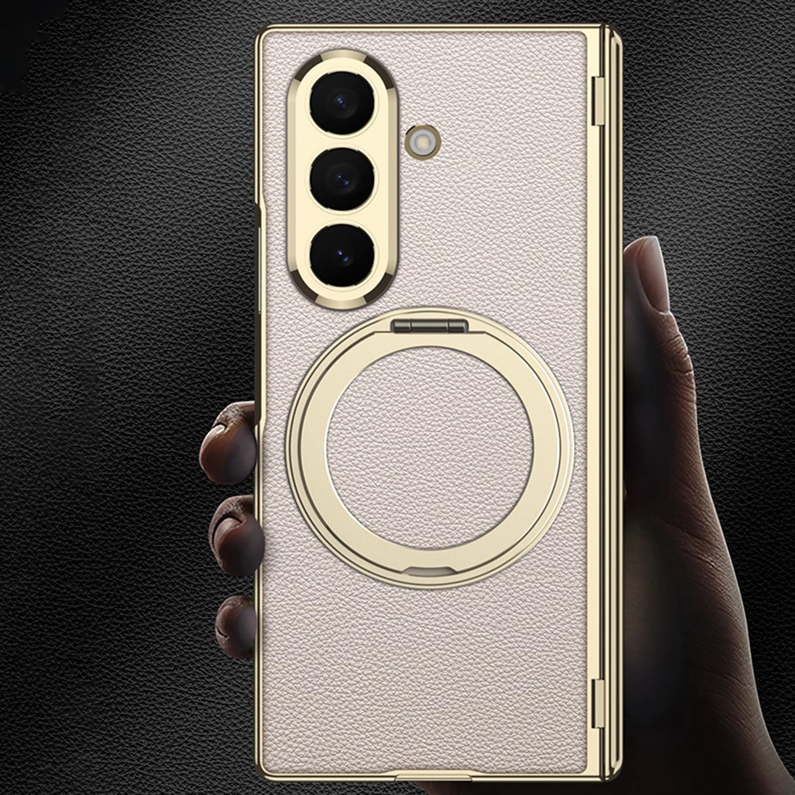 Pelle Custodia Per Samsung Galaxy Z Fold 8 Ultra, Proteggi Schermo Cover | Placcatura Anello Rotante Elegante Guscio Cerniera Resistente ai Graffi Caso