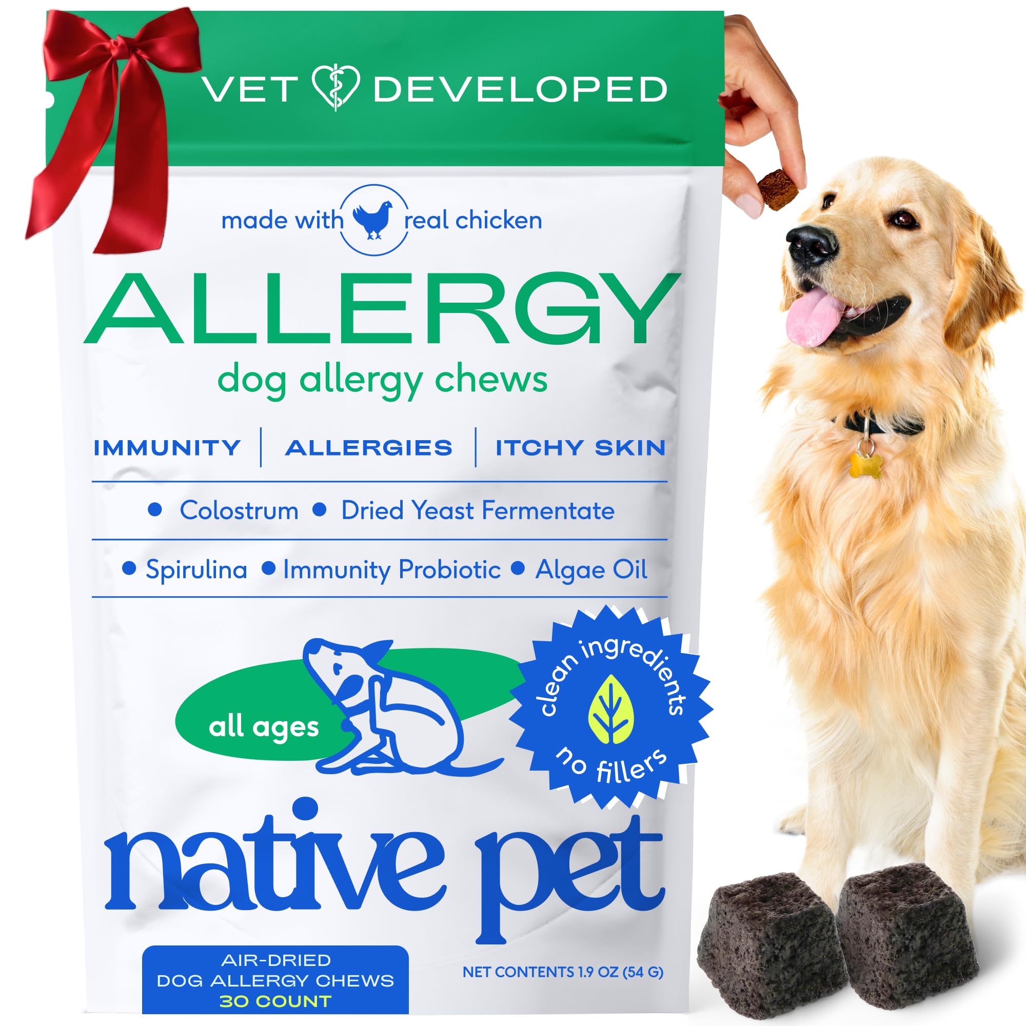 Native Pet Dog Allergy Chews – Natural Dog Skin Allergies Treatment – Anti Itch for Dogs Allergy Relief – Itch Relief & Allergy Support for Dogs – Dog Probiotics for Itchy Skin - 30 Chews