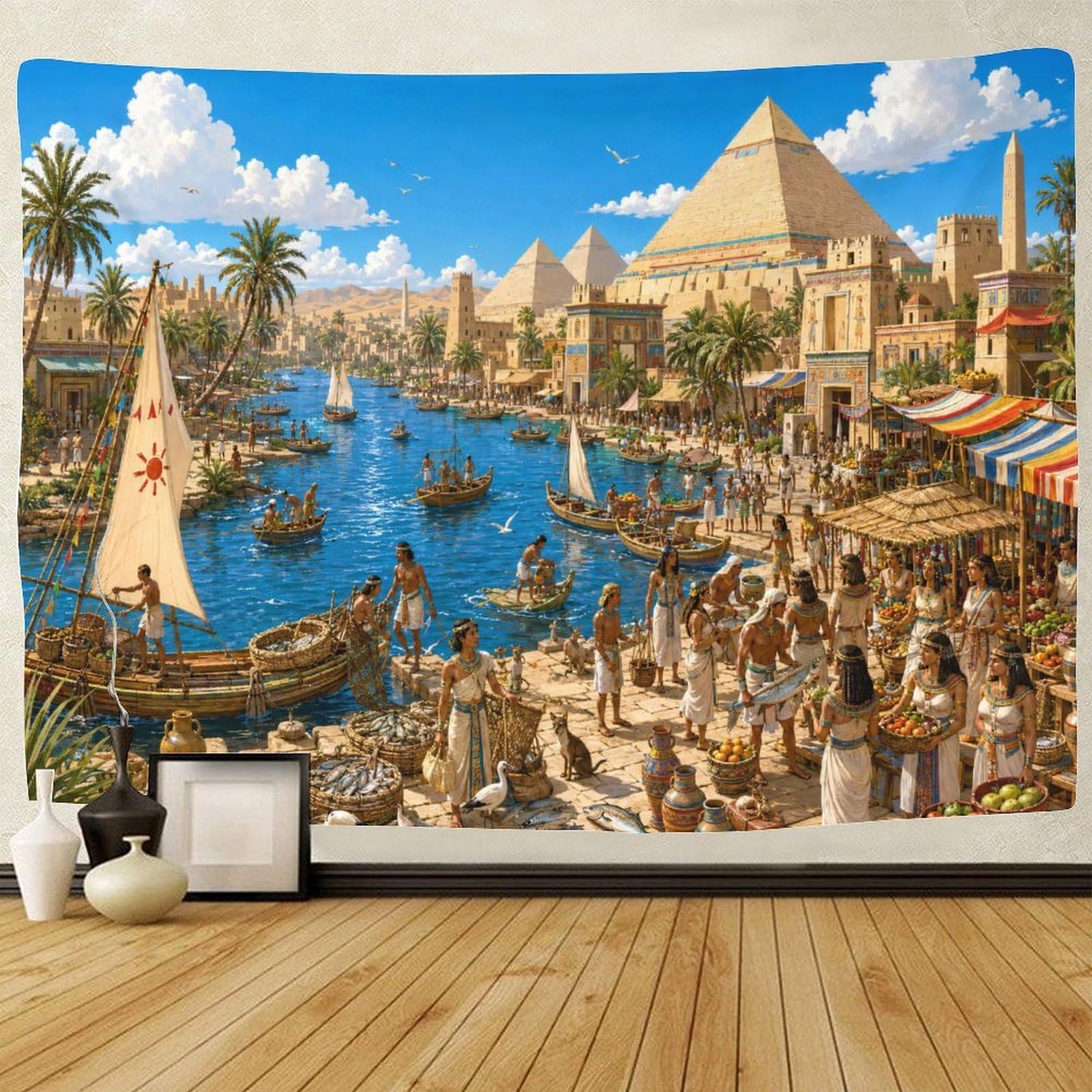 GPMNBCXZK The Nile River in Ancient Egypt Tapestry for Bedroom 3D Print Wall Hanging Decor Pyramid Tapestries Poster Home Decoration Bedroom Dorm 70cmx100cm