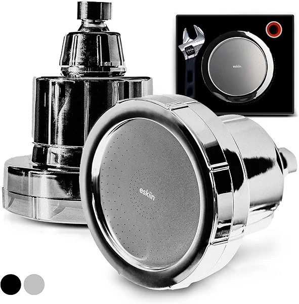 Eskiin Filtered Showerhead - Best Shower Head With Filters For Healthy Hair & Skin - High Pressure Water Softener For Hard Water - Reduce Dandruff, Protect Colored Hair, And Soothe Dry Skin (Chrome)