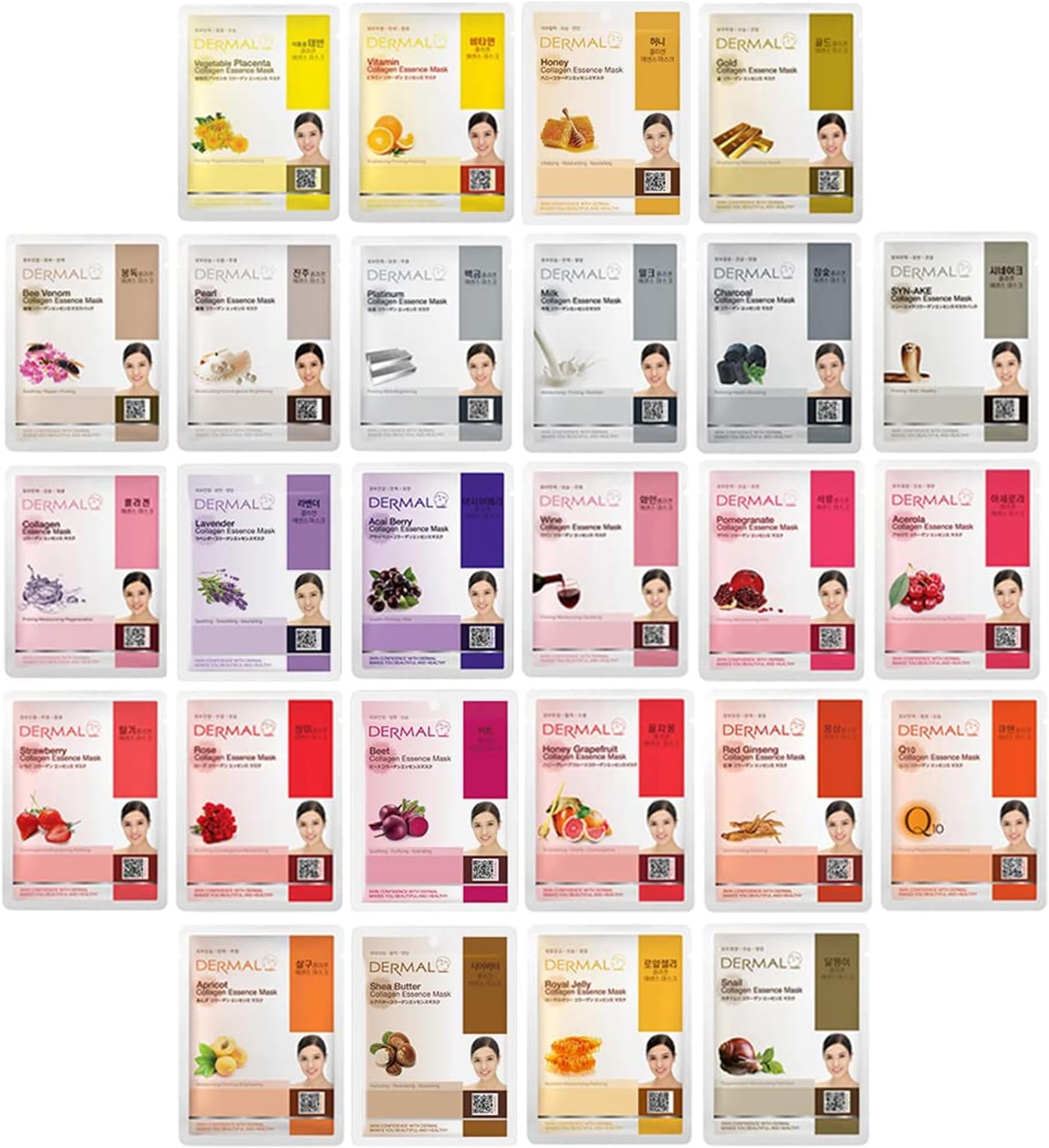 Korea Collagen Essence Full Face Facial Mask Sheet 26 Yellow & Red Combo Pack - Skin Nourishing Elasticity