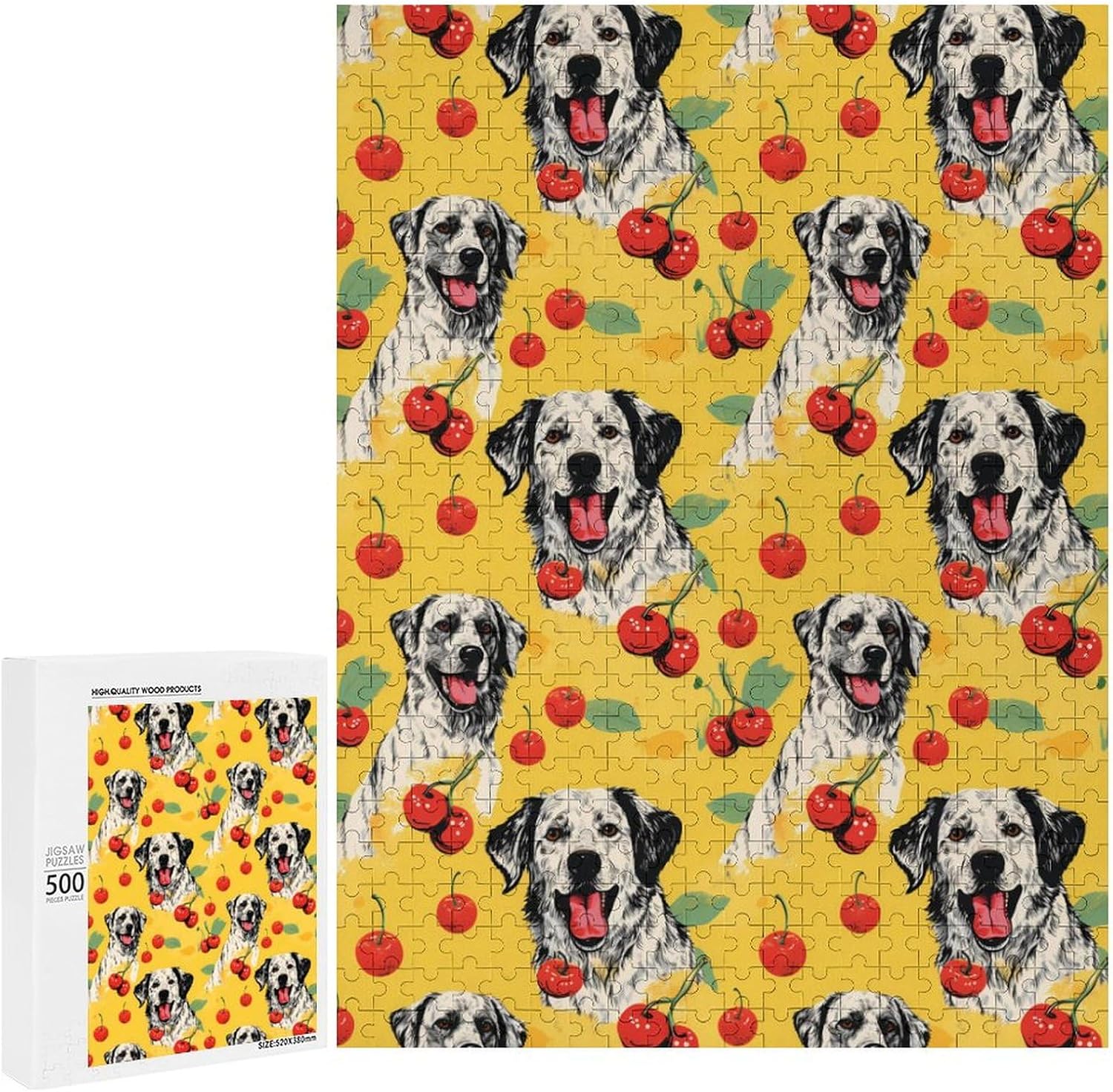 Labrador Retriever Dog Cherries Funny Wooden Jigsaw Puzzle Vertical Picture Puzzles Gifts for Women Men 300/500/1000 Pieces