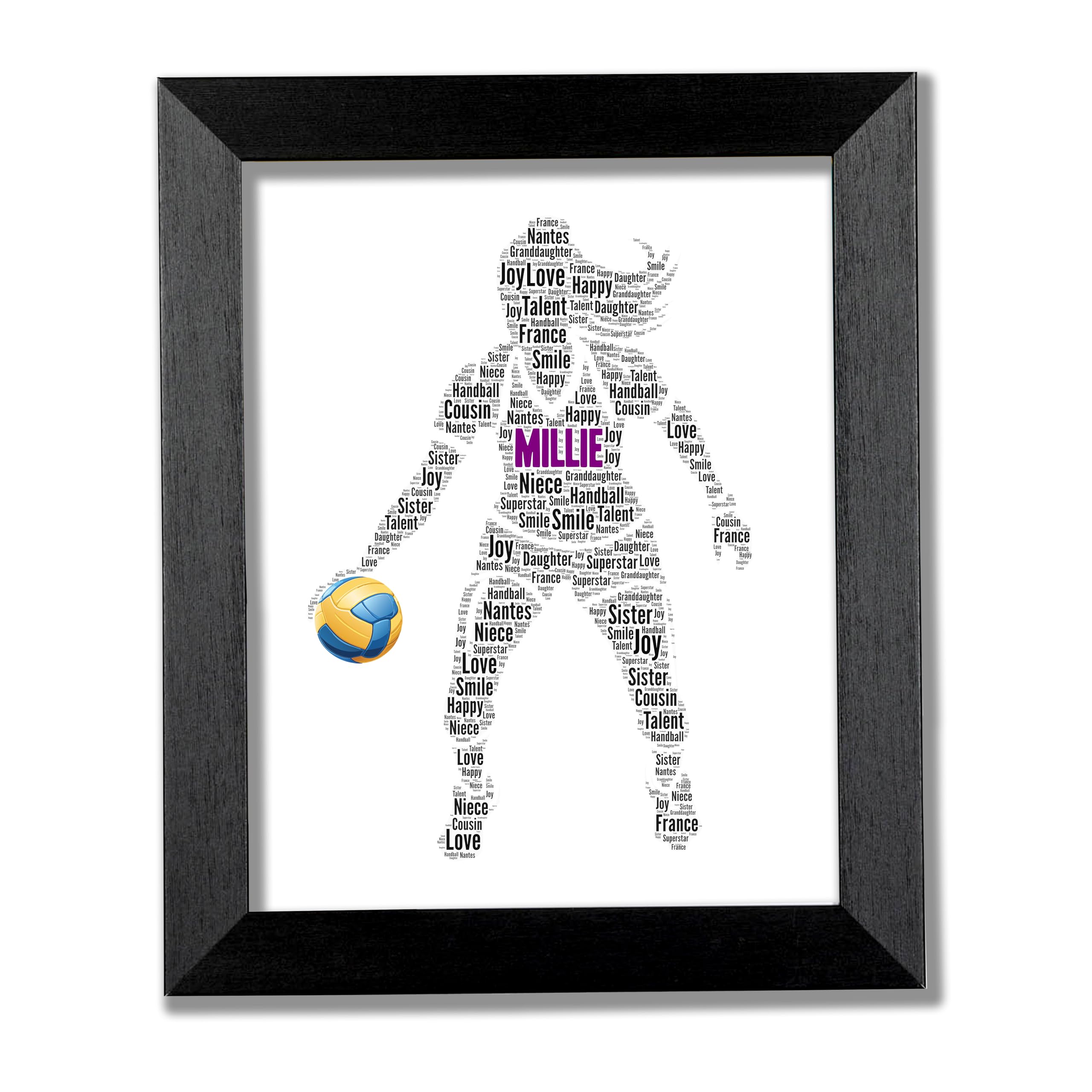 Personalised Handball Word Art Frame – Custom Female Handball Word Cloud Print, Sports Wall Decor Gift