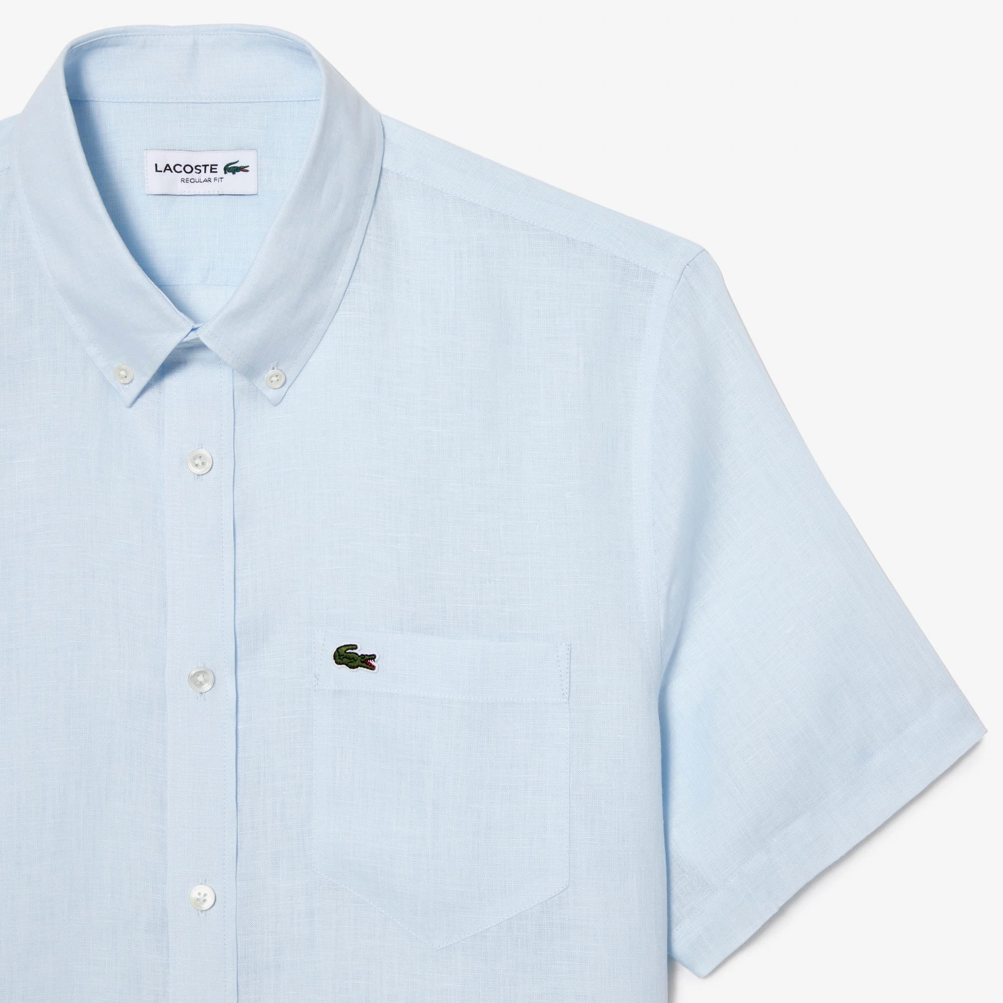 Lacoste - Męska koszula z krótkim rękawem, jasnoniebieski (T01), 38