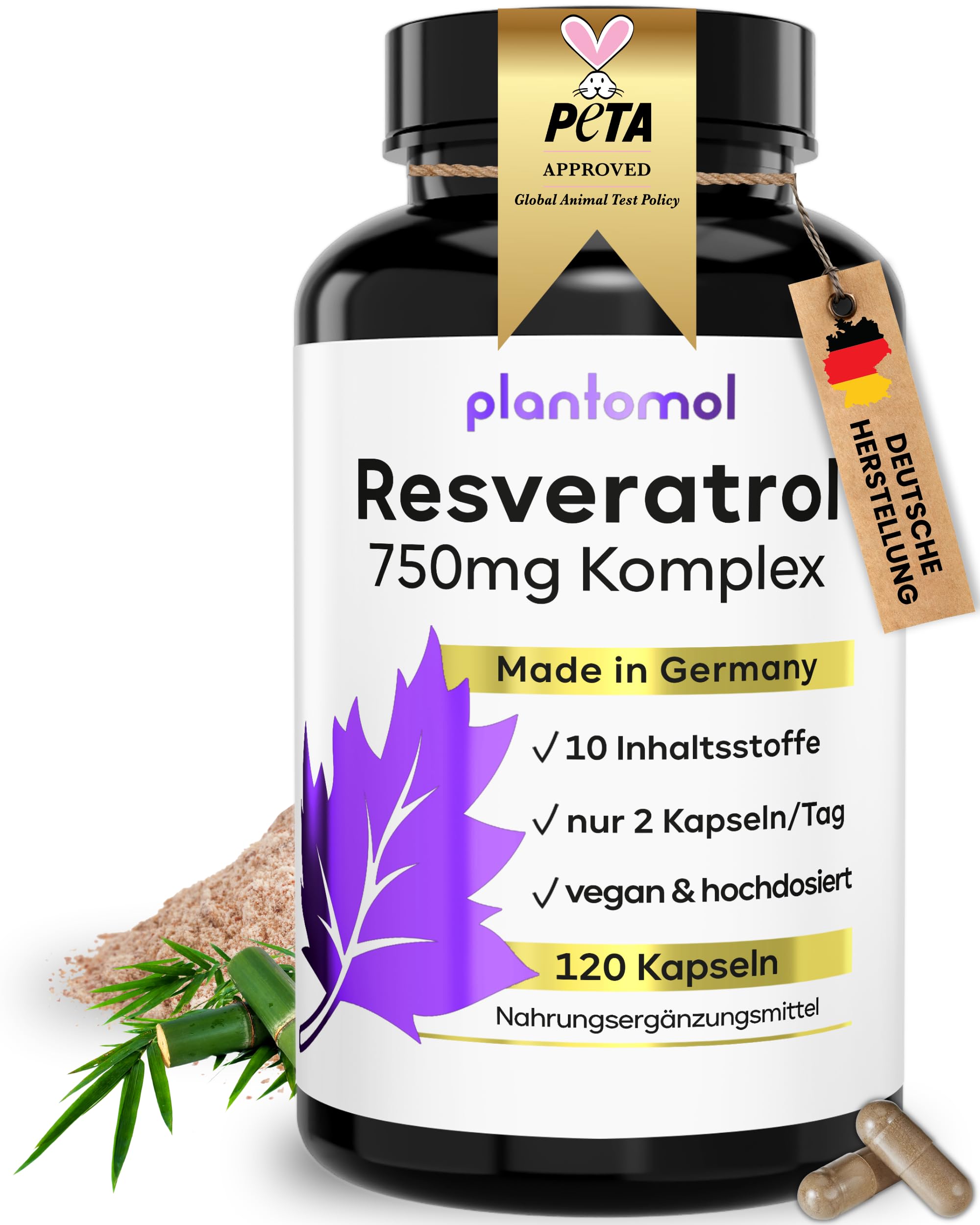 120 Trans Resveratrol Kapseln mit 750mg Resveratrol hochdosiert mit Silizium und Hyaluron (in 2 Kapseln) als Resveratrol Komplex