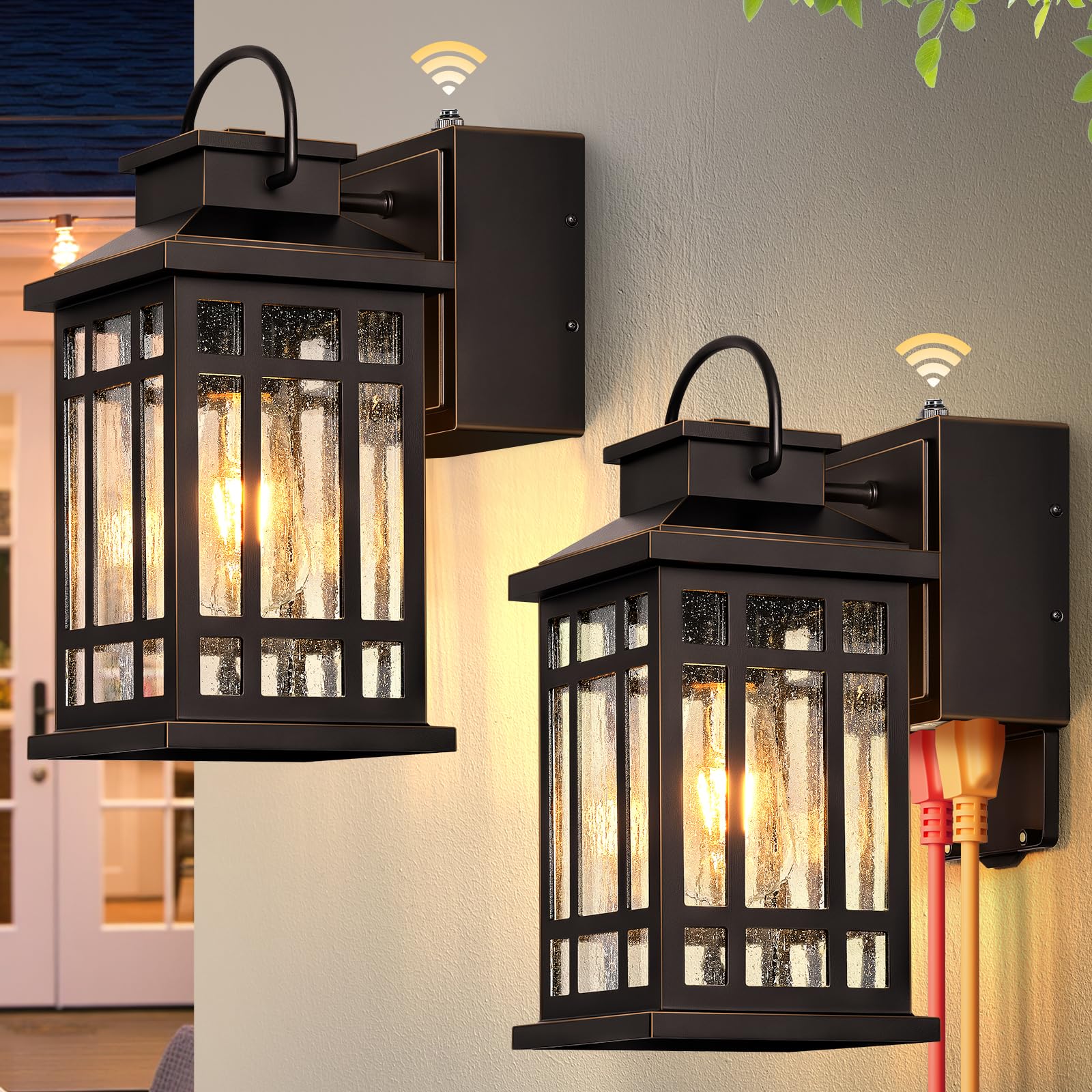 Dusk to Dawn Porch Lights with GFCI Outlet, Oil Rubbed Bronze