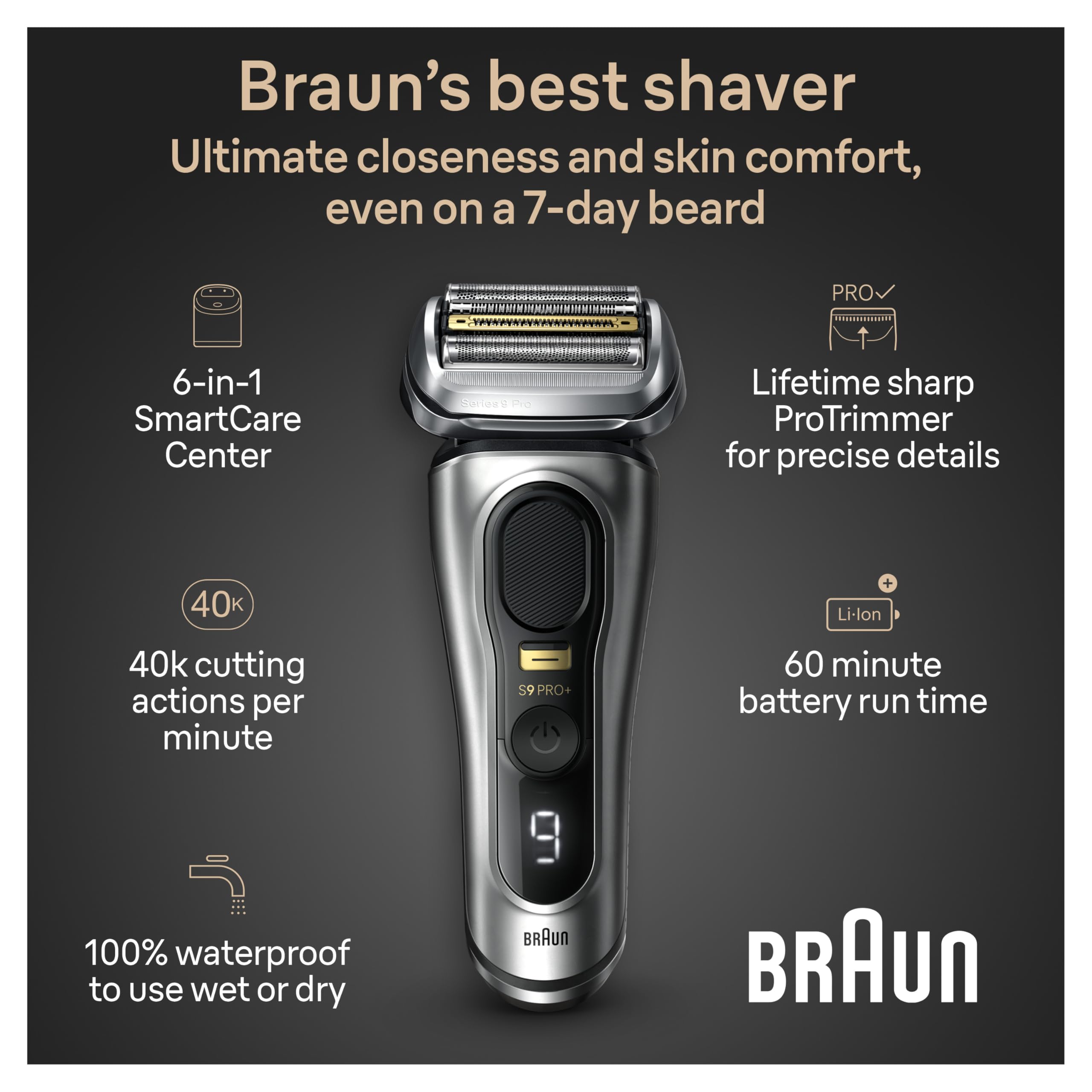 Amazon.co.jp: Braun Series 9 PRO+ 男性用電動カミソリ、5つのプロ
