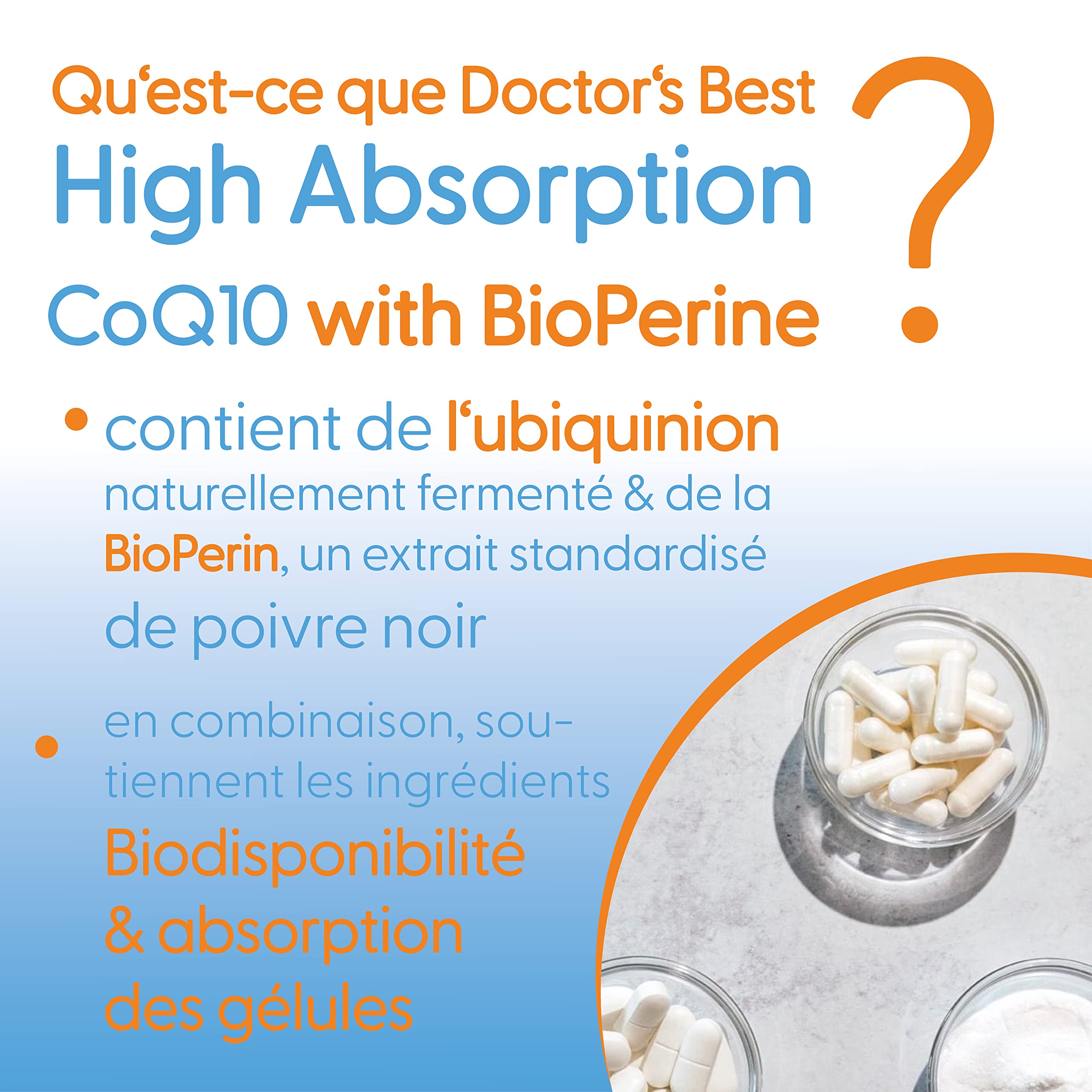 Doctor's Best, High Absorption CoQ10 (CoQ10 à haute absorption avec BioPerine), 100 mg, 120 vegan Capsules, Végétal, Coenzyme Q10, Testé en Laboratoire, Sans Gluten, sans OGM