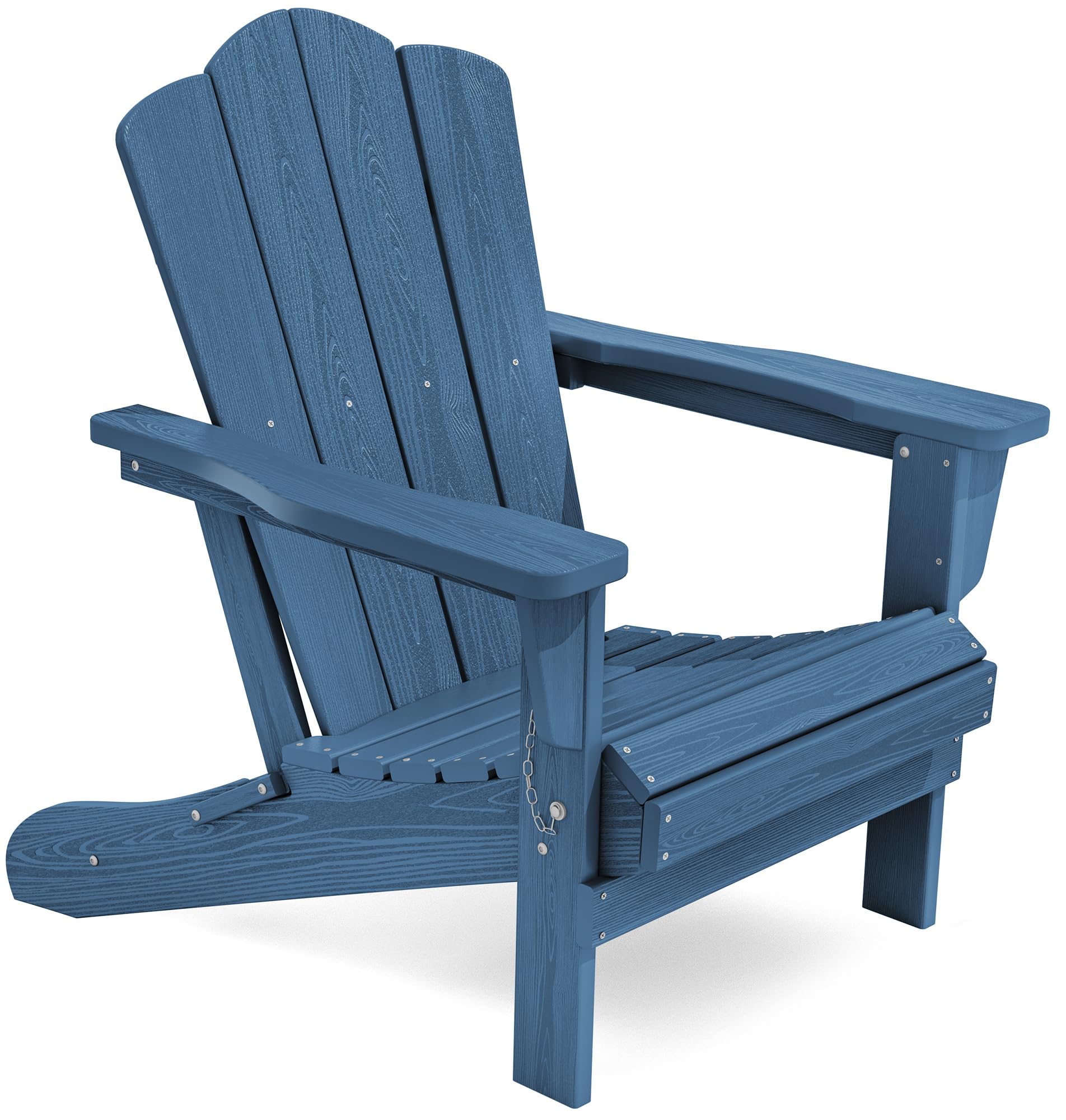 KINGYES Folding Adirondack Chair, HDPE All-Weather Patio Chairs, Wooden Textured Lawn Chair for Poolside, Backyard, Deck, Fire Pit, Navy