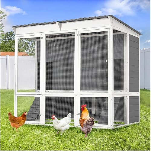 AECOJOY 67'' Extra Large Chicken Coop with Run, Wood Chicken House with 4 Nesting Boxes & Roost Bar for 8-10 Chickens, Outdoor Hen Fence Poultry Pet Cage for Backyard