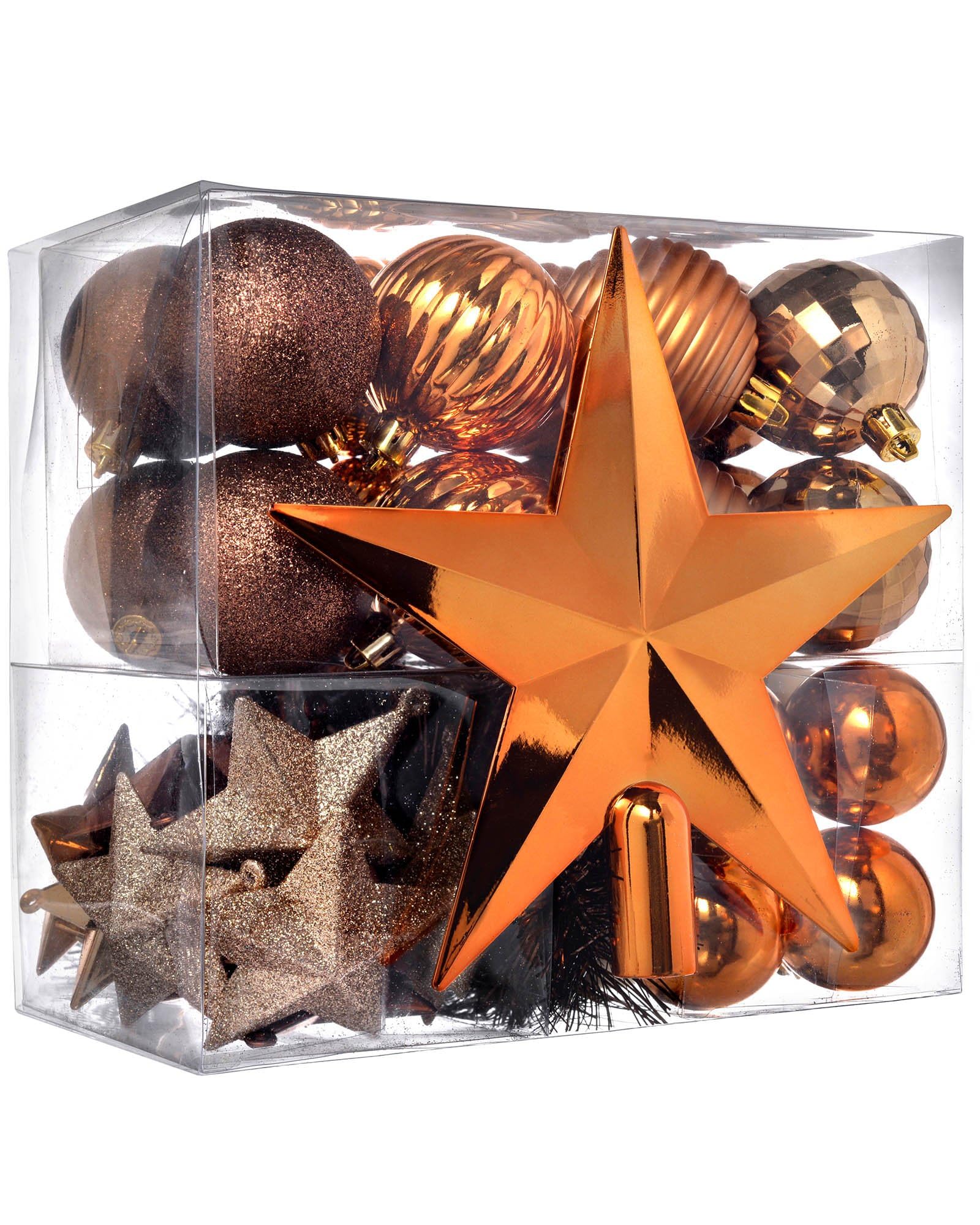 Werchristmas Brown/Chocolate Shatterproof Baubles With Tree Topper And Garland - 42-Piece, /Champagne