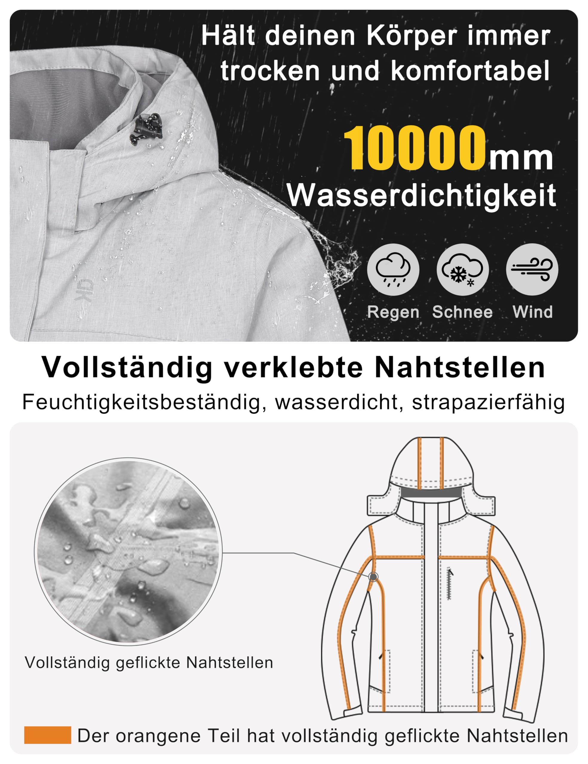 Little Donkey Andy Damen wasserdichte Regenjacke Leichte atmungsaktivem Regenjacke für Outdoor-Windbreaker zum Wandern