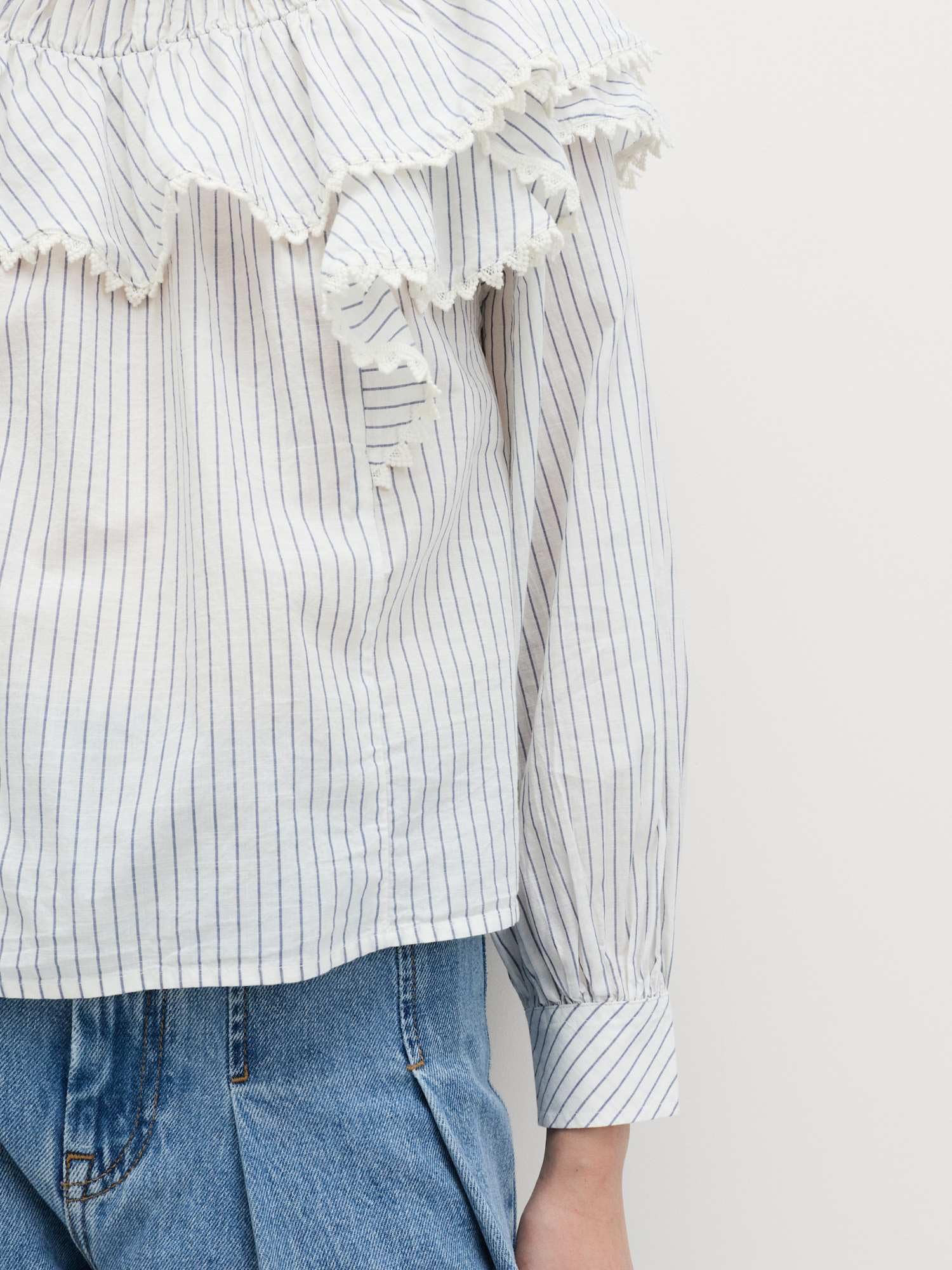 Marks & Spencer Blusa a Righe in Puro Cotone con Dettagli in Pizzo