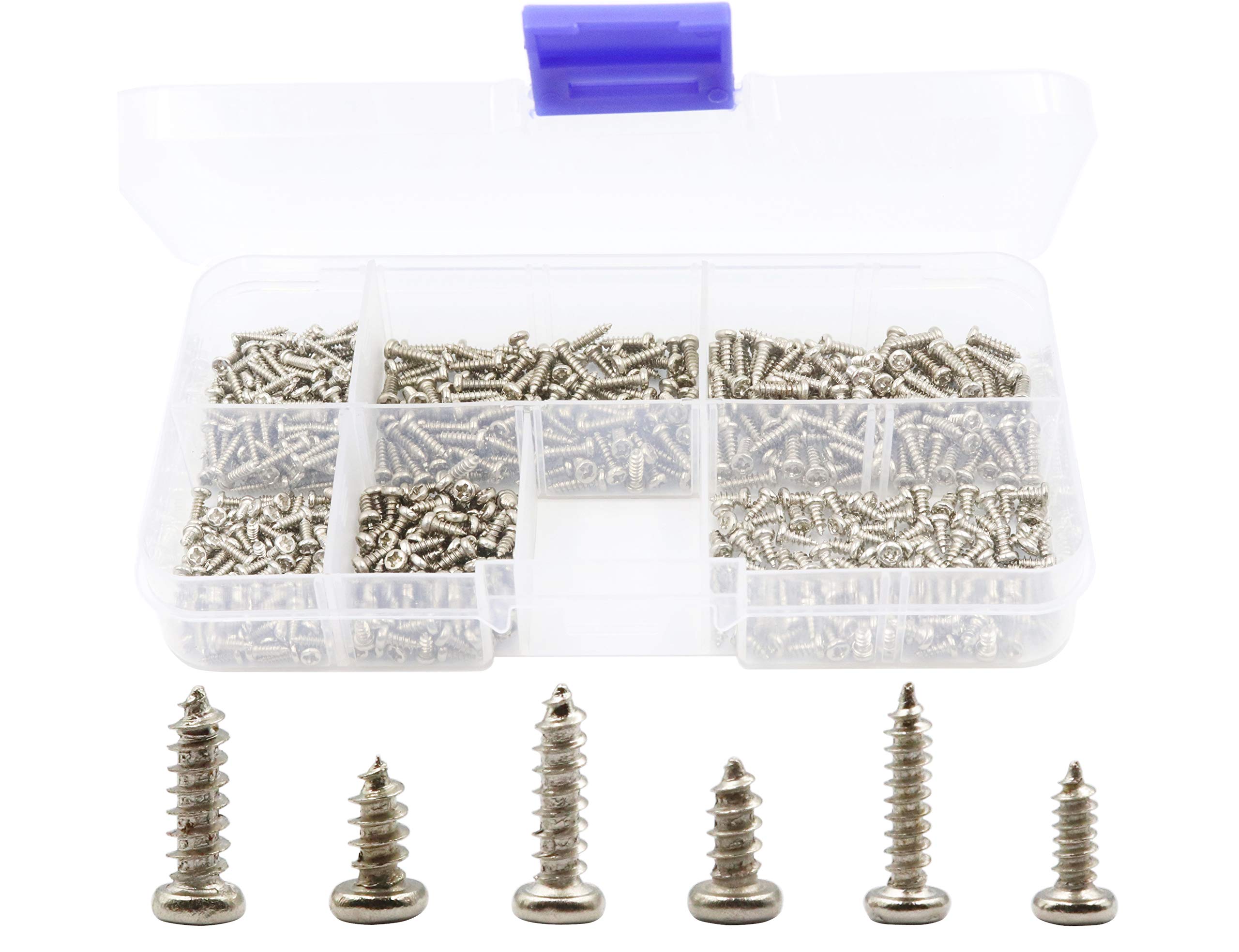 LBY 600pcs M1.7 M2 M2.3 Philips Pan Head Self-Tapping Sheetmetal Screw Assortment Kit, 6 Sizes, Carbon Steel (Silver)