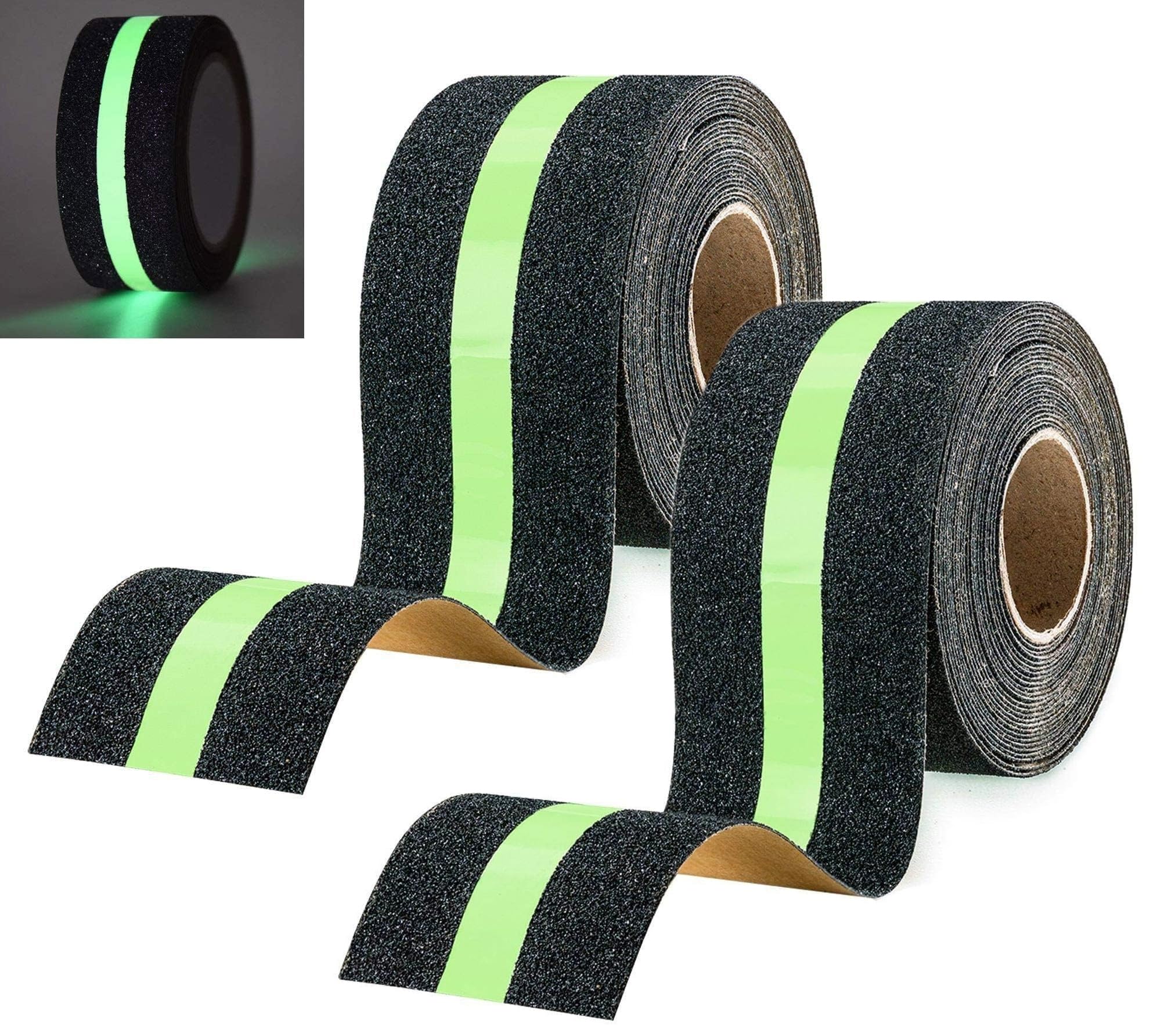 Rubik Anti Slip Grip Tape Glow in the Dark, Each 50mm Width x 5m Length Non Slip Adhesive Stair Steps Safety Warning Luminous Tape (2 Pack)