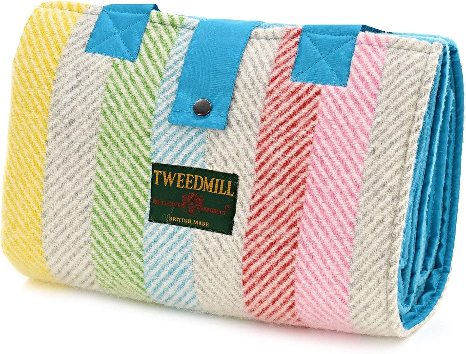 Tweedmill Textiles Turquoise Fleece Picnic Rug with Rainbow Stripe