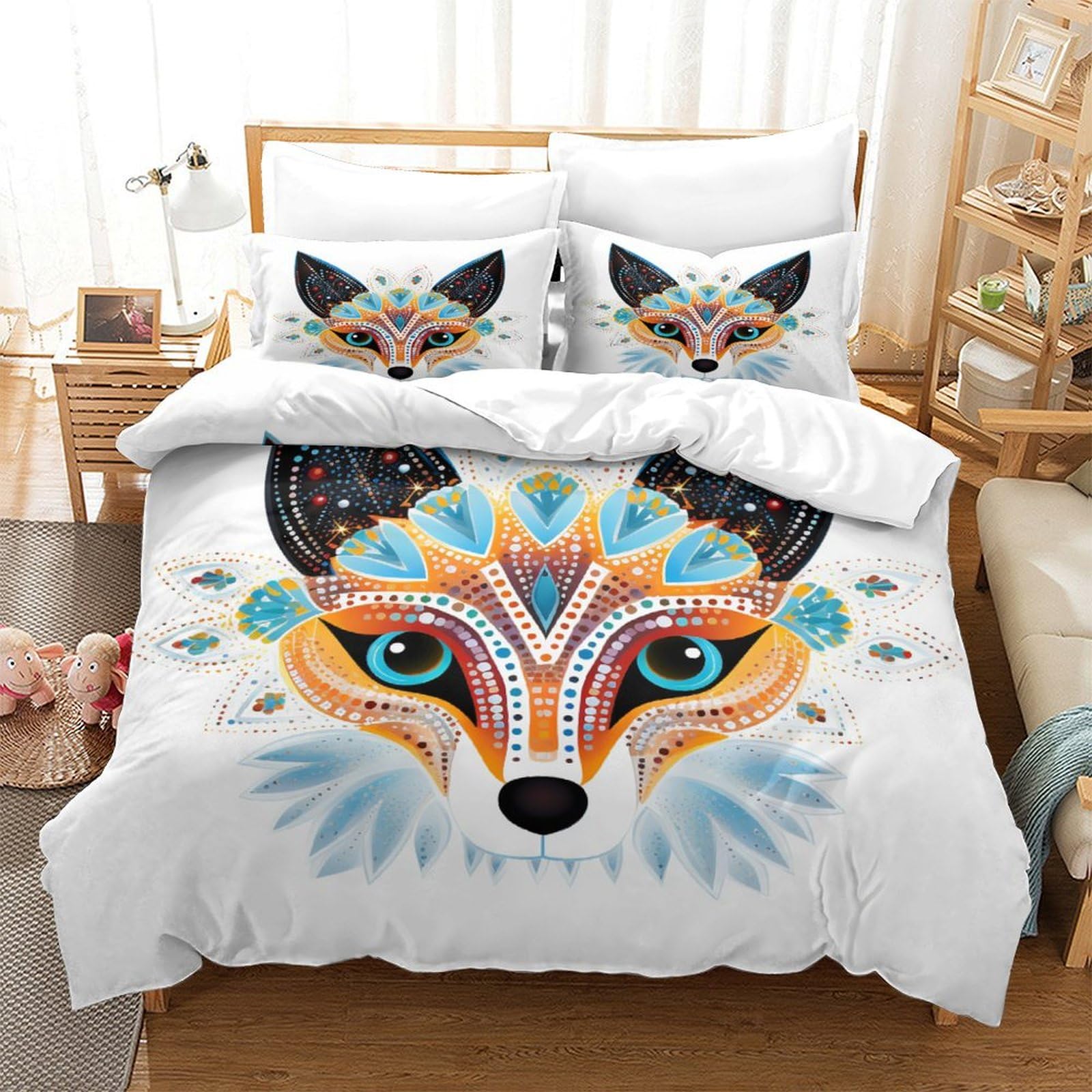 Parure de lit fox 3D pour chambre adulte design nature couette 260x220cm