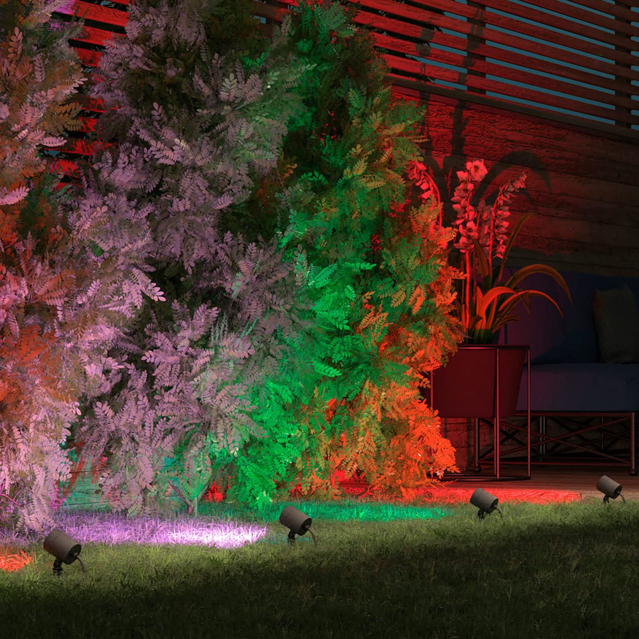 lambado® Smart LED Gartenleuchte mit Erdspieß und RGB Farbwechsel - Alexa & Google Home kompatibel - Schwarze Gartenstrahler wasserfest IP67 inkl. 1,5m Kabel mit Stecker