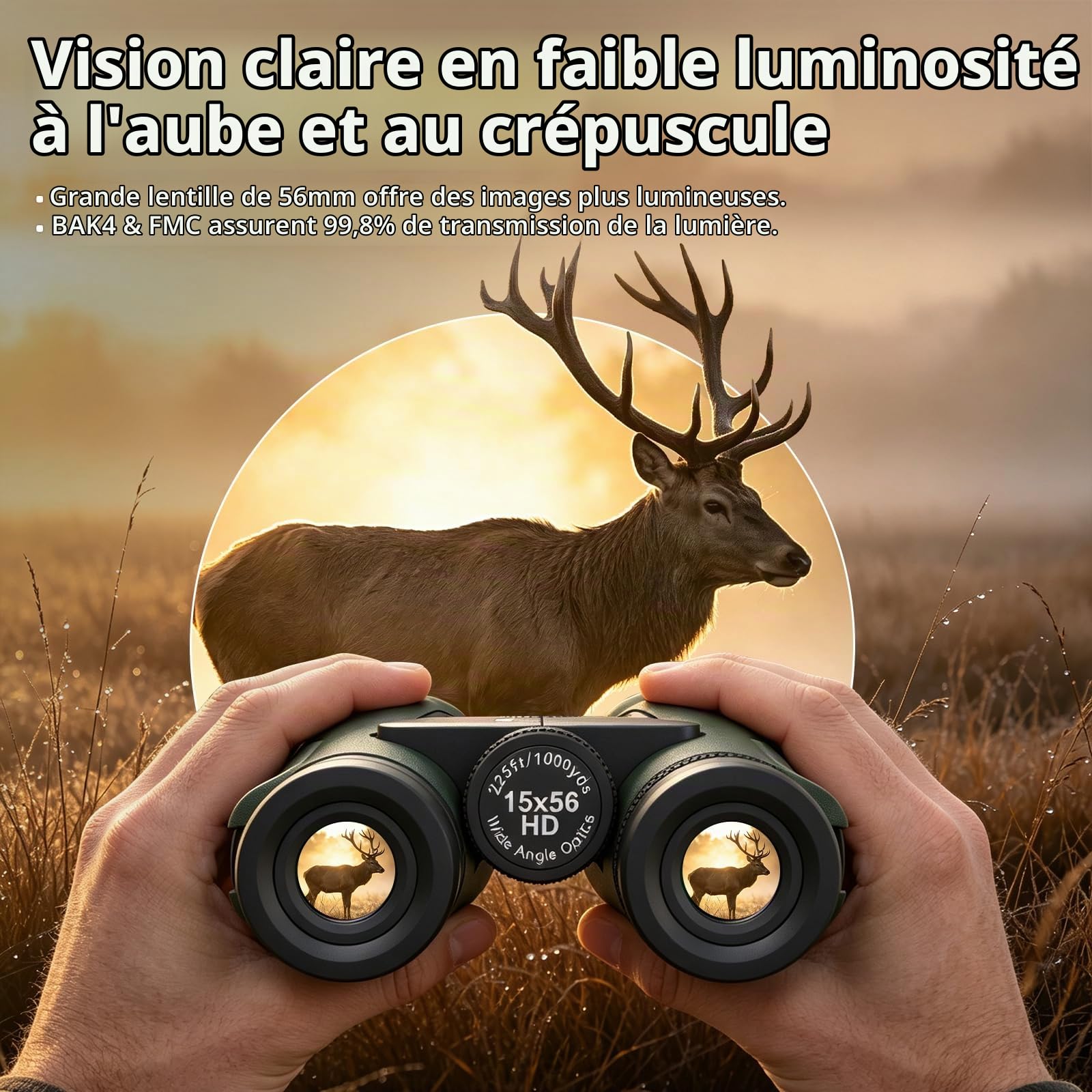 Jumelles 15 x 56 pour Adultes Haute Puissance – Jumelles Aurosports HD avec Vision Claire en Faible luminosité – Légères et faciles à Mettre au Point pour l'observation des Oiseaux, la Chasse, la