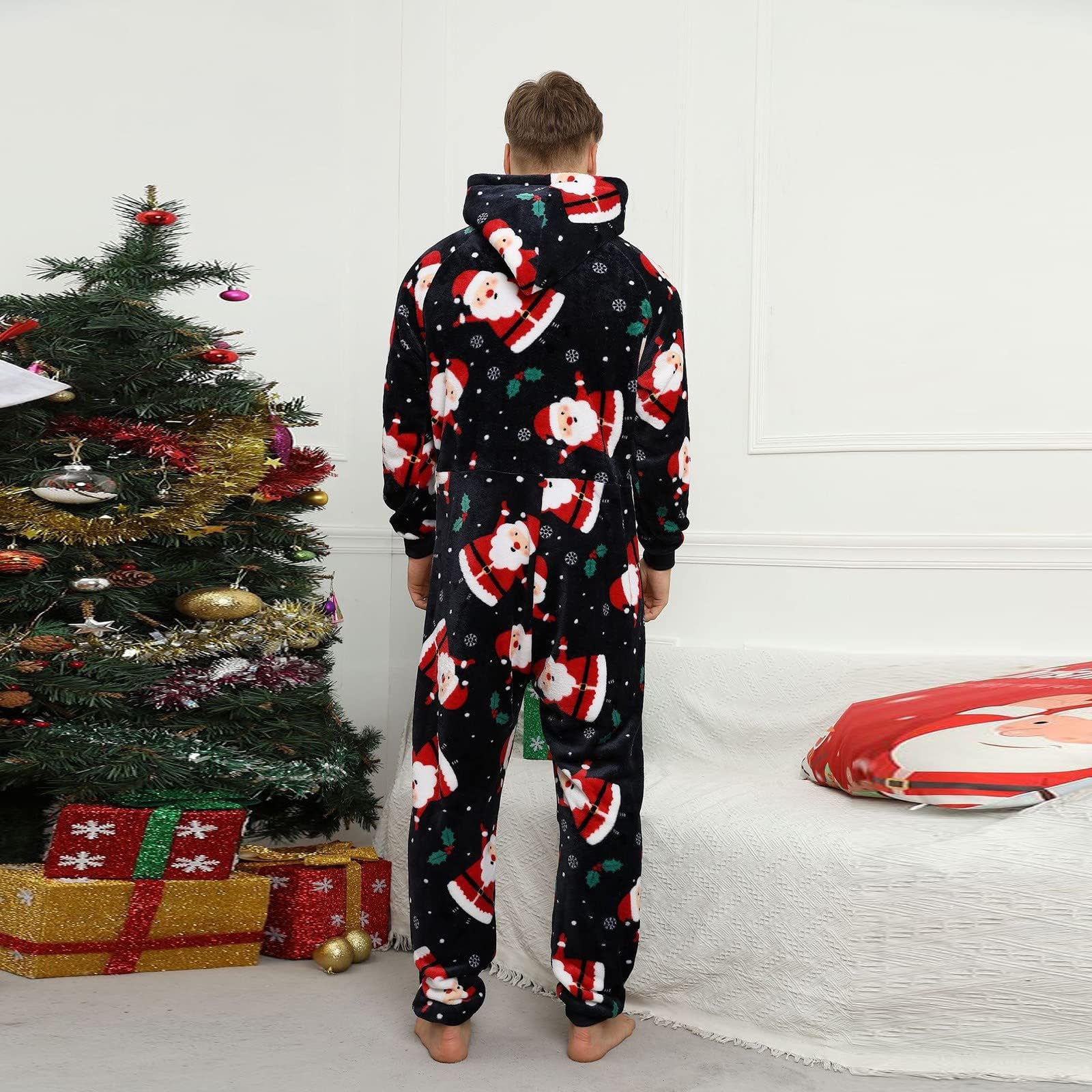 Generisch Męski kombinezon Onesie na Boże Narodzenie, delikatny flanelowy kombinezon polarowy, piżama, z długim rękawem, jednoczęściowy, na zimę, do domu, dla nastolatek i dziewcząt