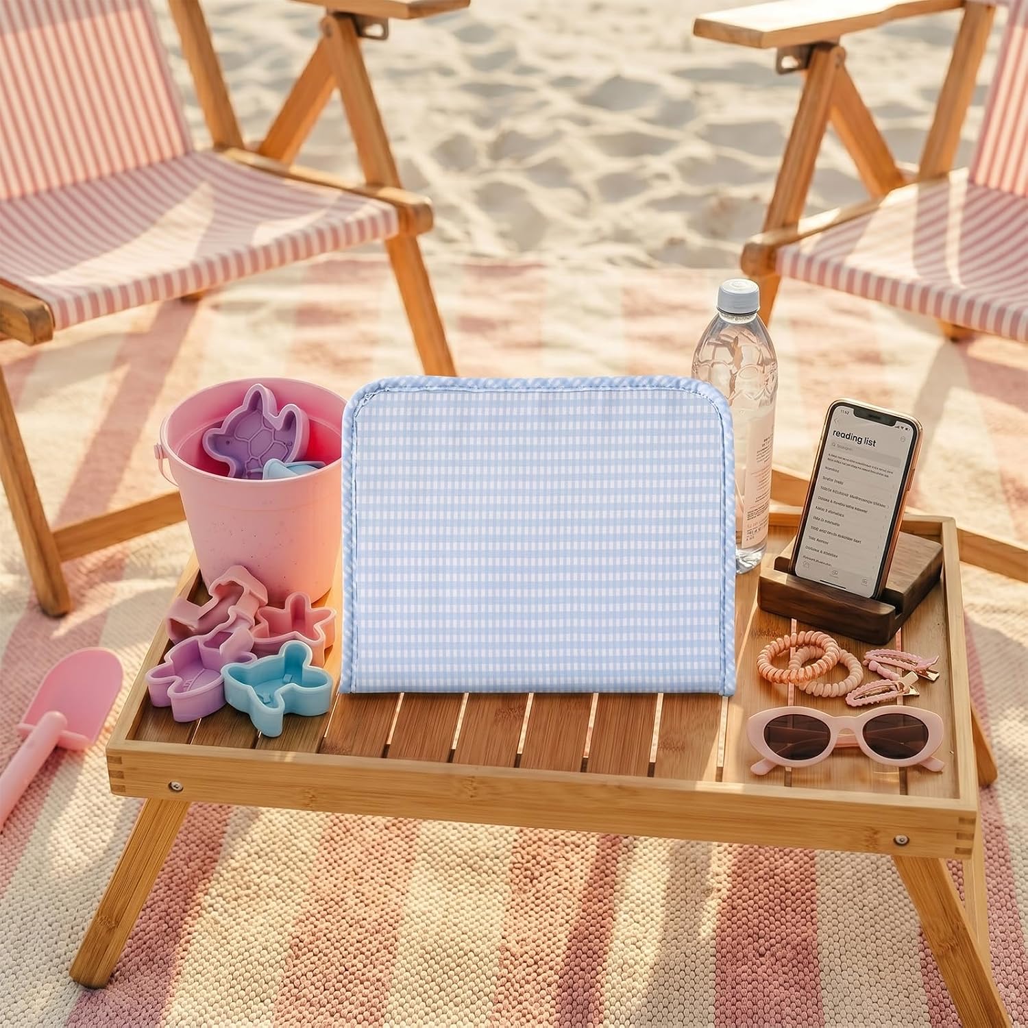 Gingham Makeup Bag Travel Pouch, Blue