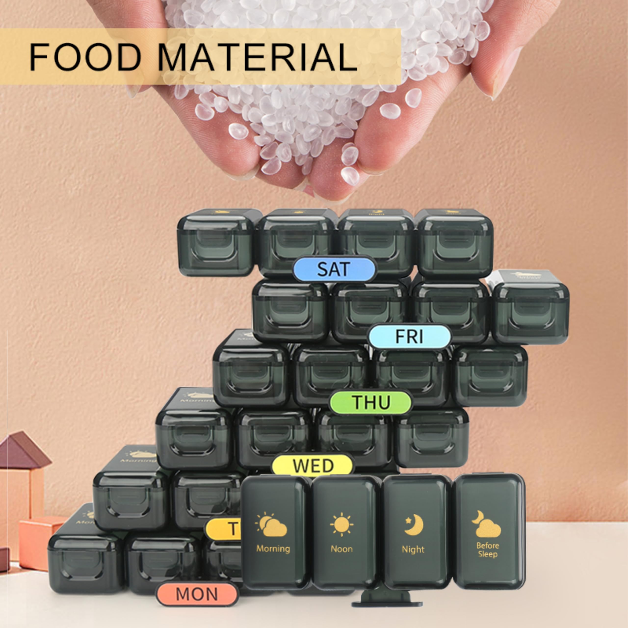 Big Premium Medicine organizer- Medicine organizer box- 7 days Pill Box For Home-Pill Organizer Case With Large Compartments, Portable for pills & Supplements (Black, Standing (4 Compartment)) 2